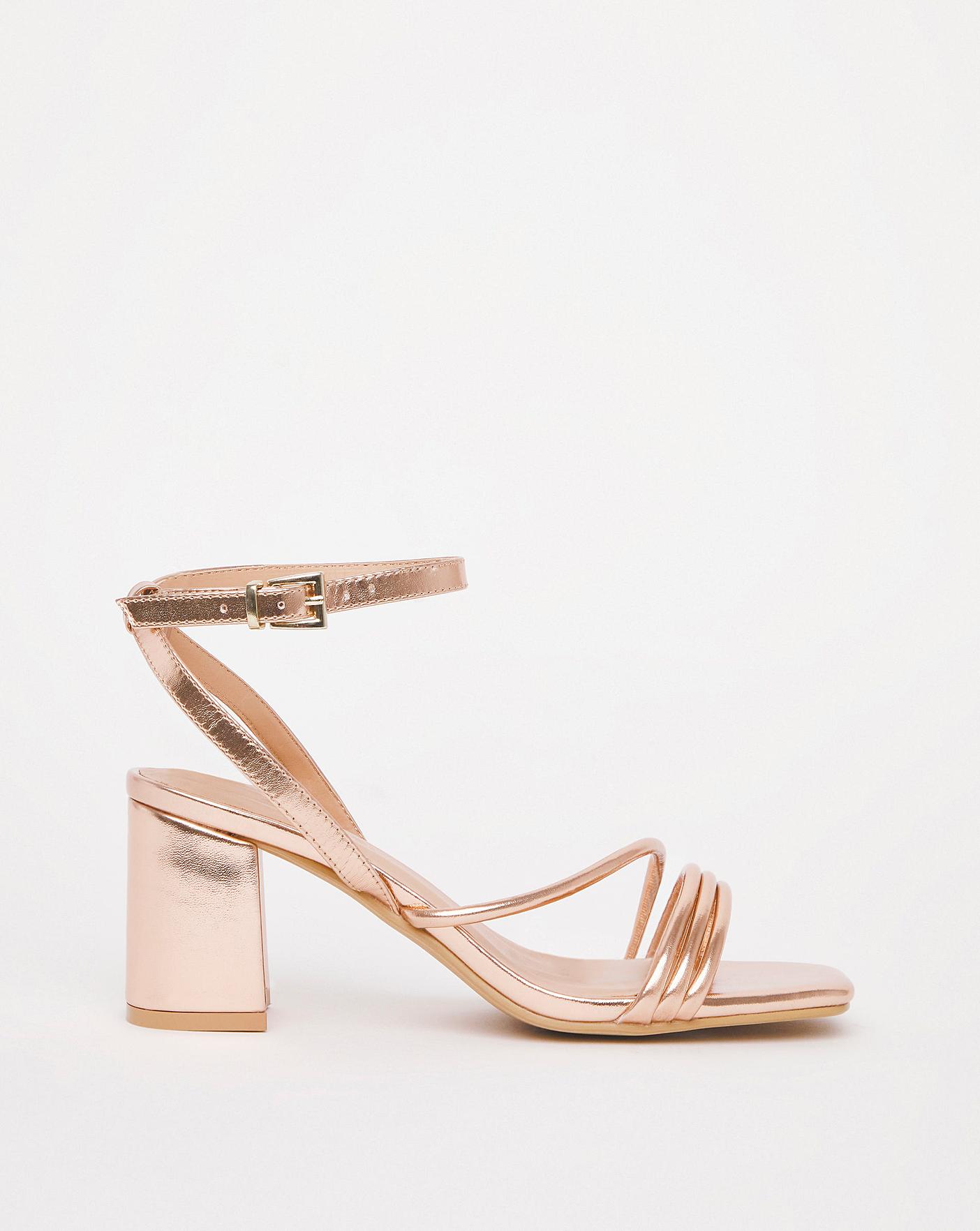 Wide Fit Peep Toe Gold Shiny Mid Heeled Sandals For Wedding/party With  Ankle Strap For Women | SHEIN ASIA
