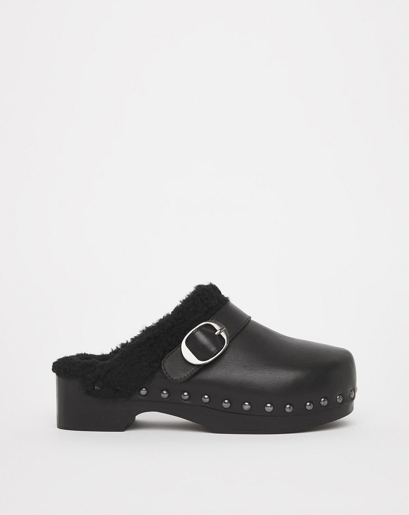 Fur lined best sale leather clogs