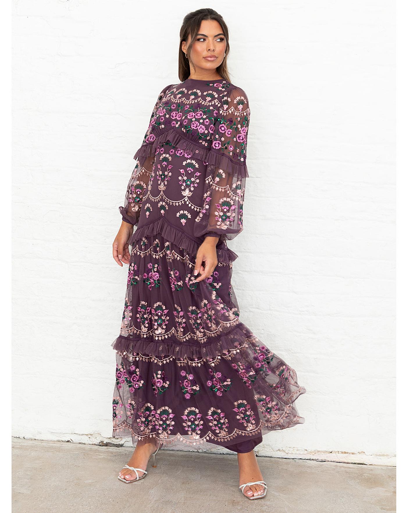 maya deluxe embroidered dress Maya Navy Floral Embroidered Long Sleeve Maxi Dress – Maya Deluxe main image 0