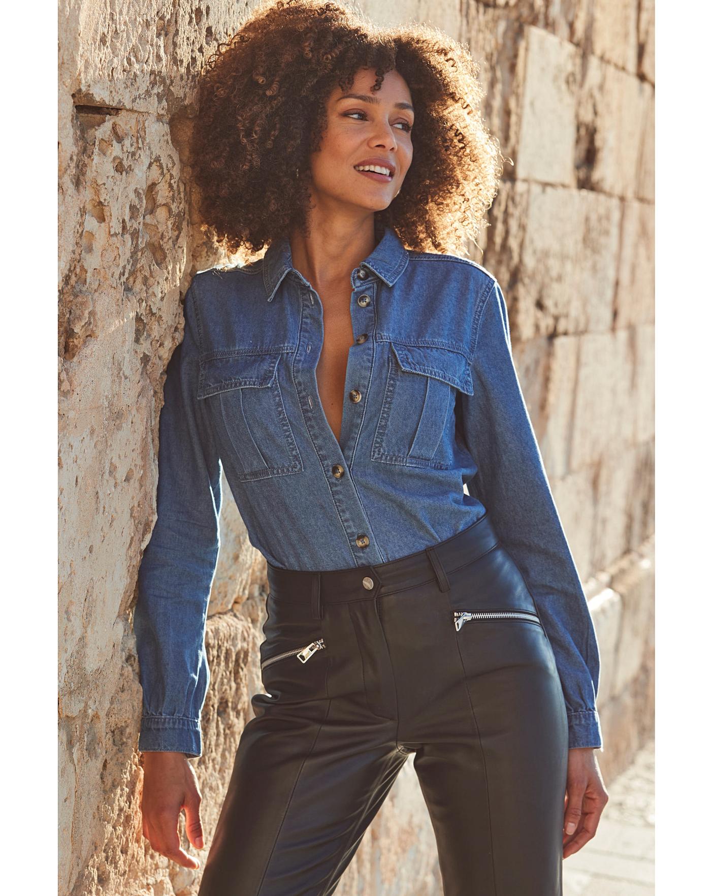 Sosandar Mid Blue Denim Utility Shirt J D Williams