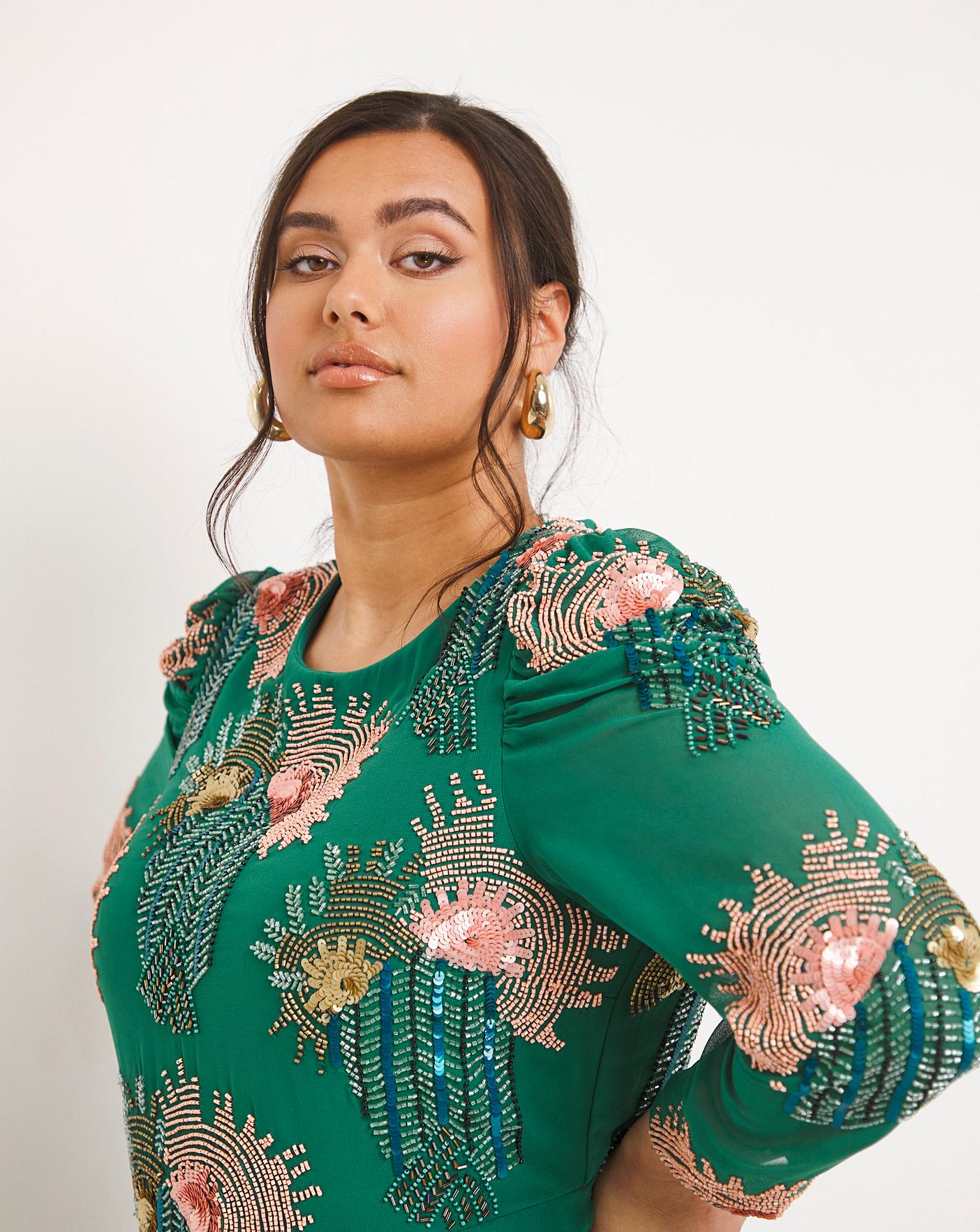 Joanna Hope Peacock Deco Beaded Dress