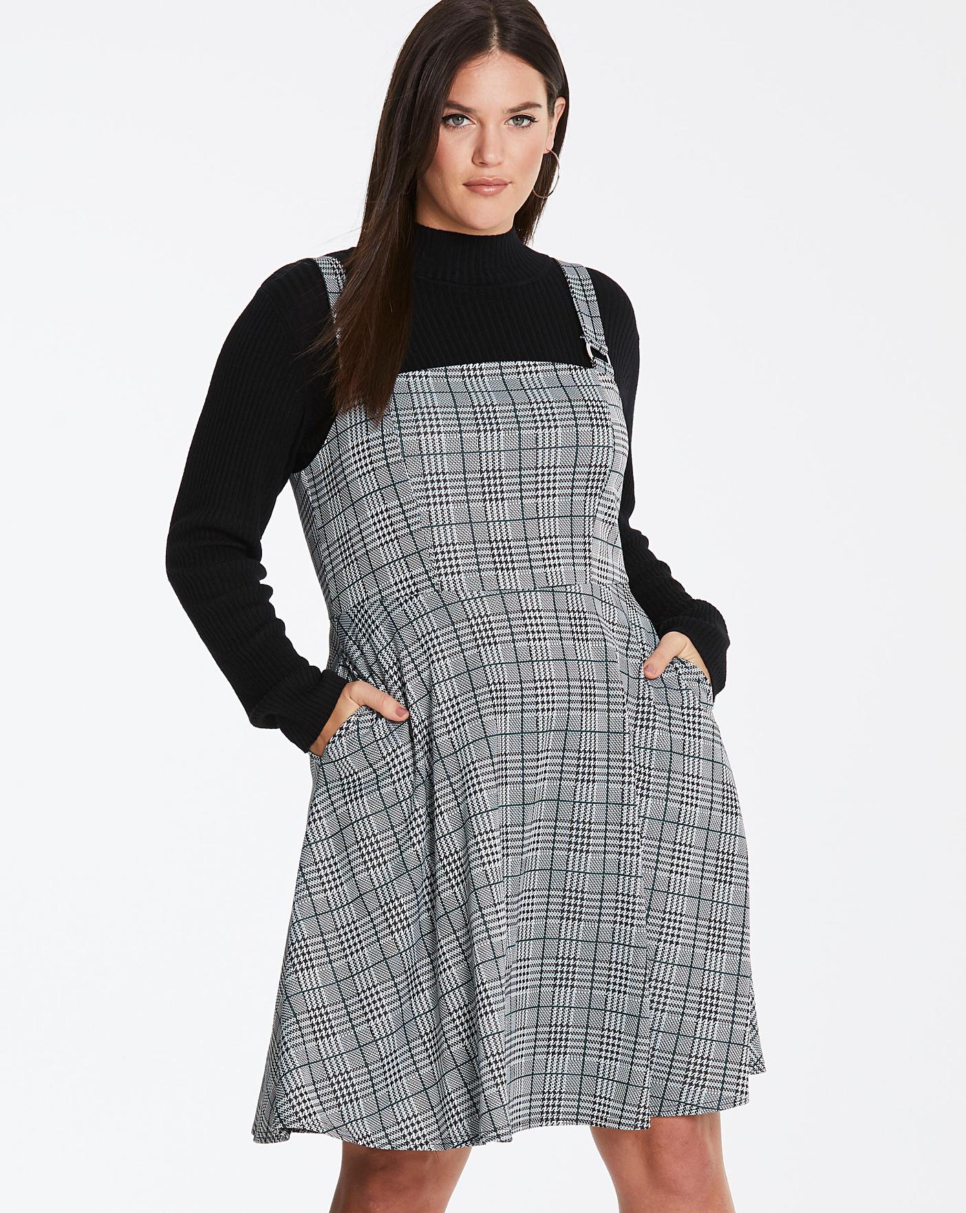 checked buckle detail pinafore dress