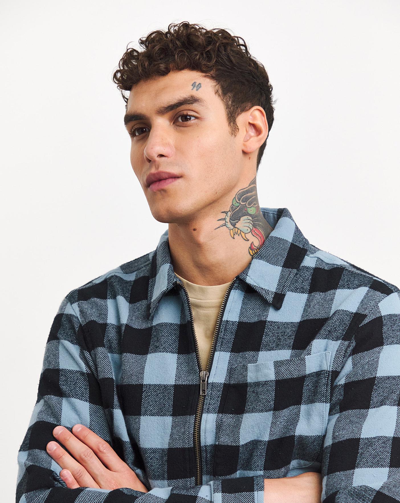 Brushed Buffalo Check Zip Overshirt | Premier Man