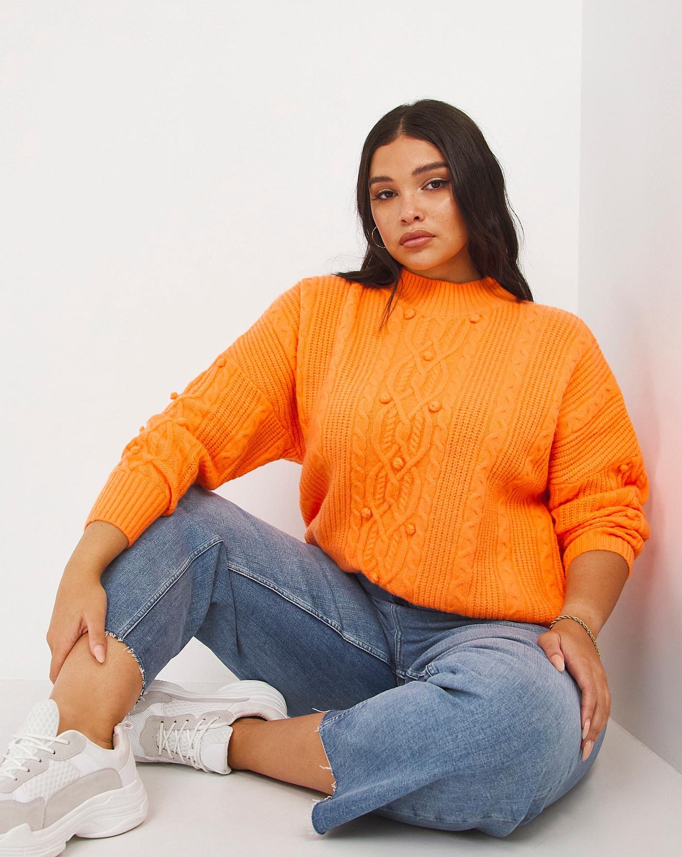 Orange Dolman Sleeve Cable Jumper | Fashion World