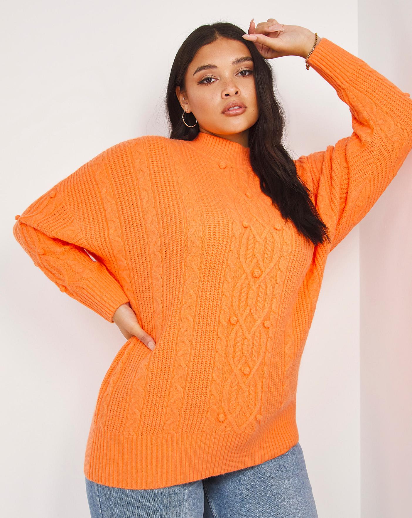 Orange Dolman Sleeve Cable Jumper | Fashion World