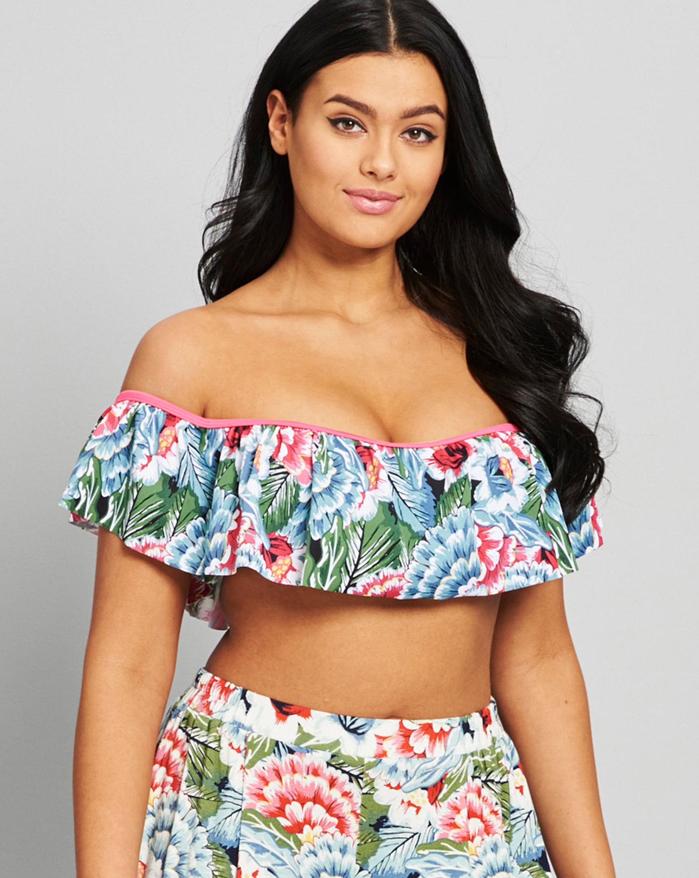 Womens Simply Yours Bardot Frill Bikini Top Simply Be 