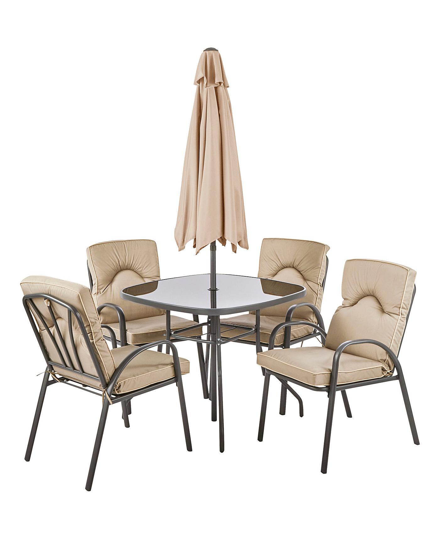 verona cushioned 4 seater dining set with parasol