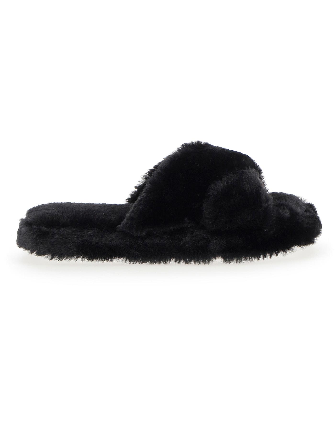 fluffy slippers zwart