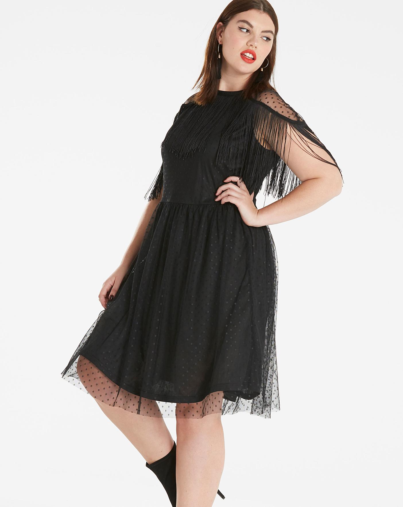 Fringe mesh outlet dress