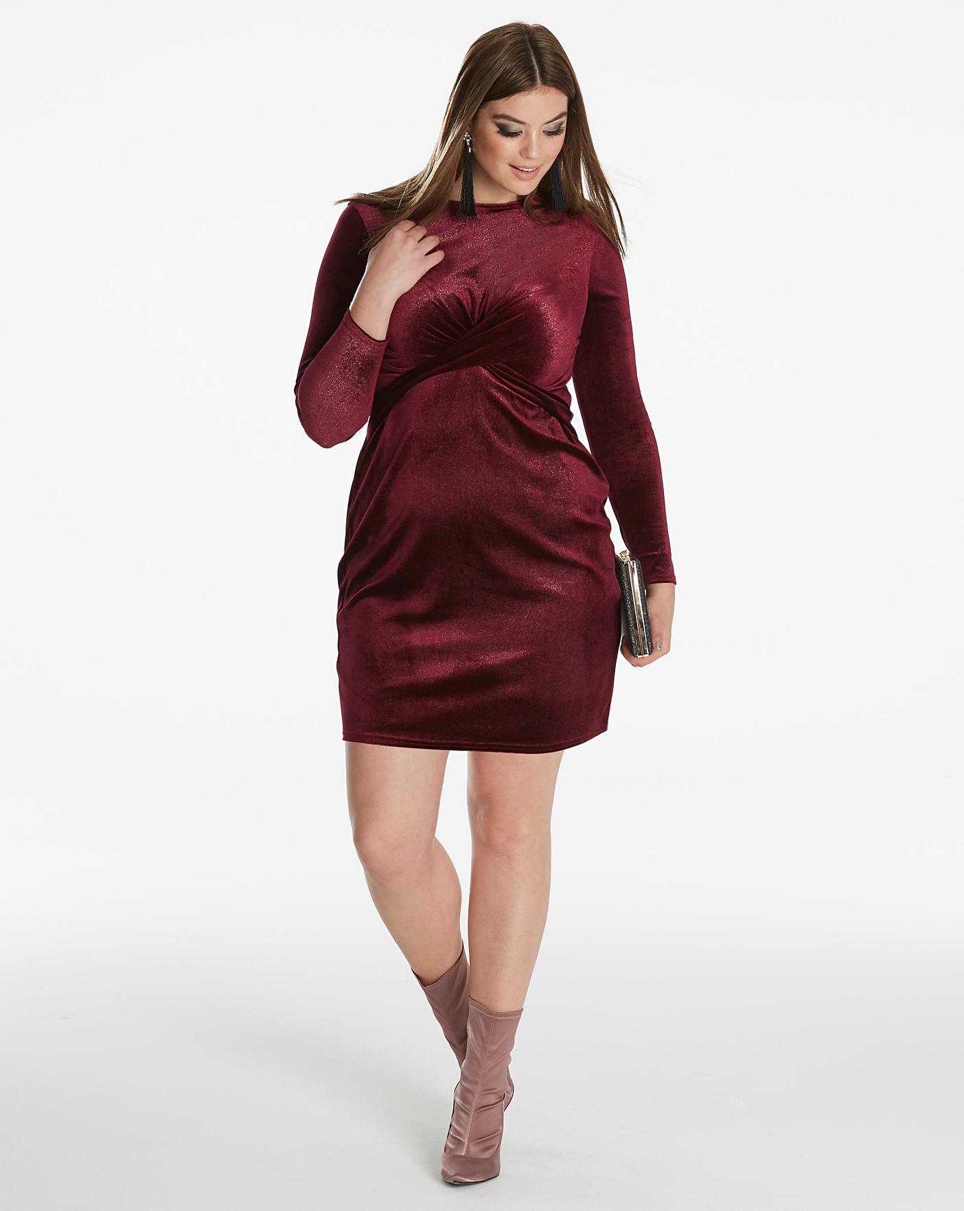 red dress with pleated skirt