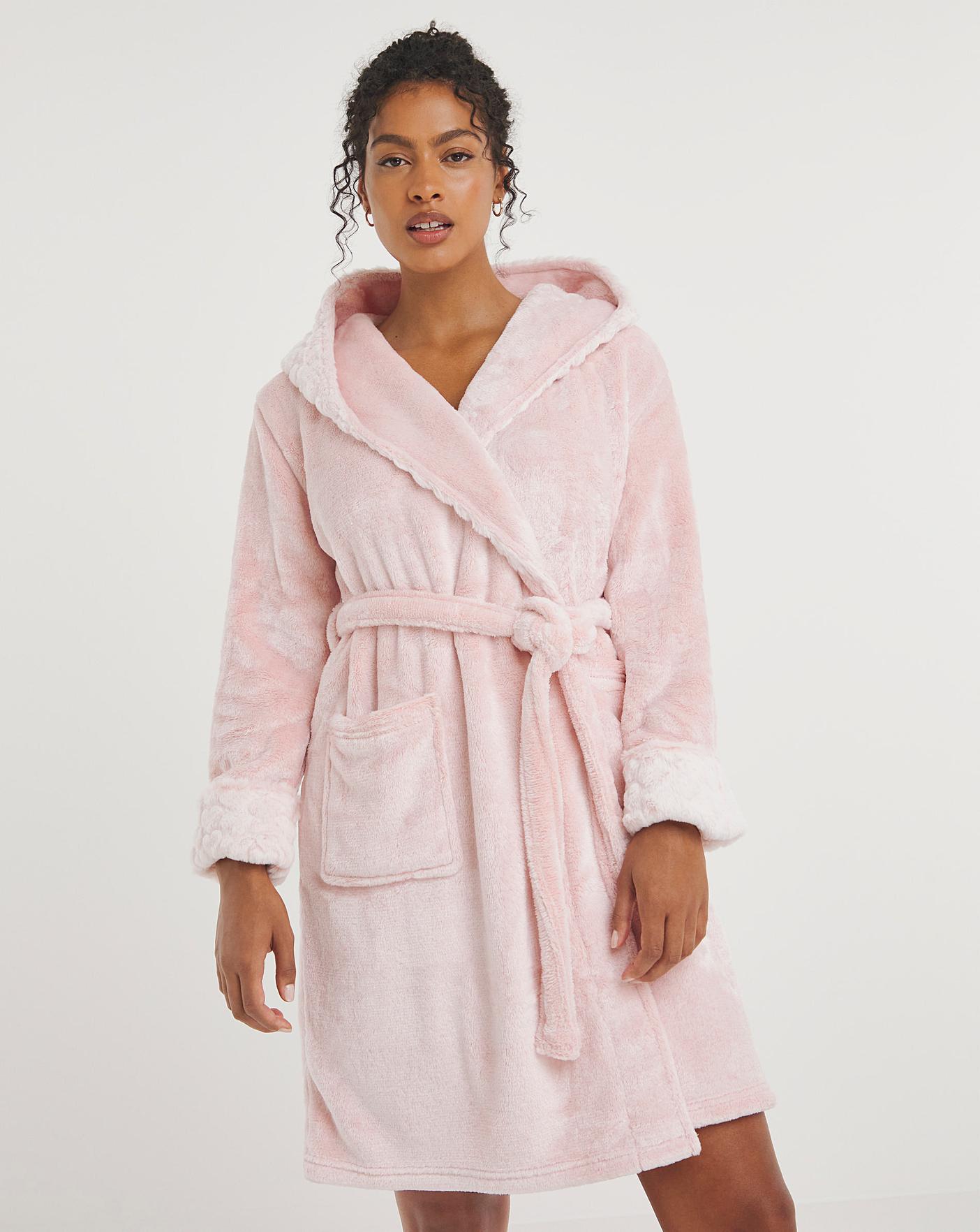 Super Soft Blush Pink Plush Hooded Women's Robe