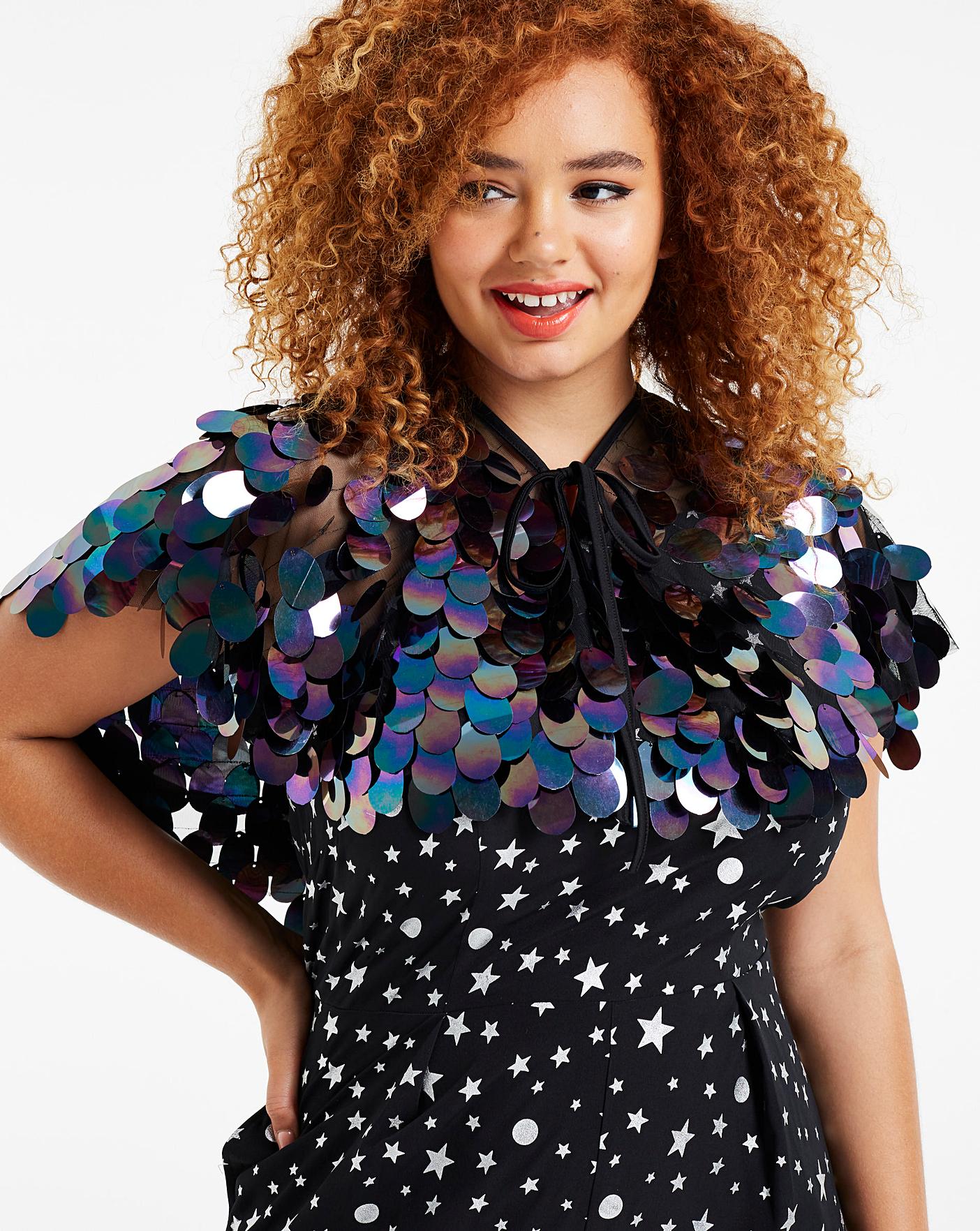 Simply Be By Night Sequin Cape | Simply Be