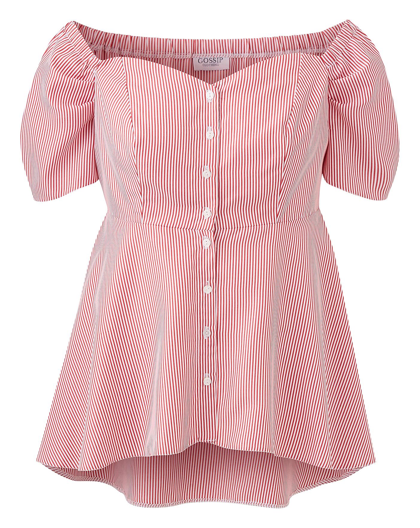 Womens Asymmetric Stripe Dip Back Bardot Blouse Simply Be