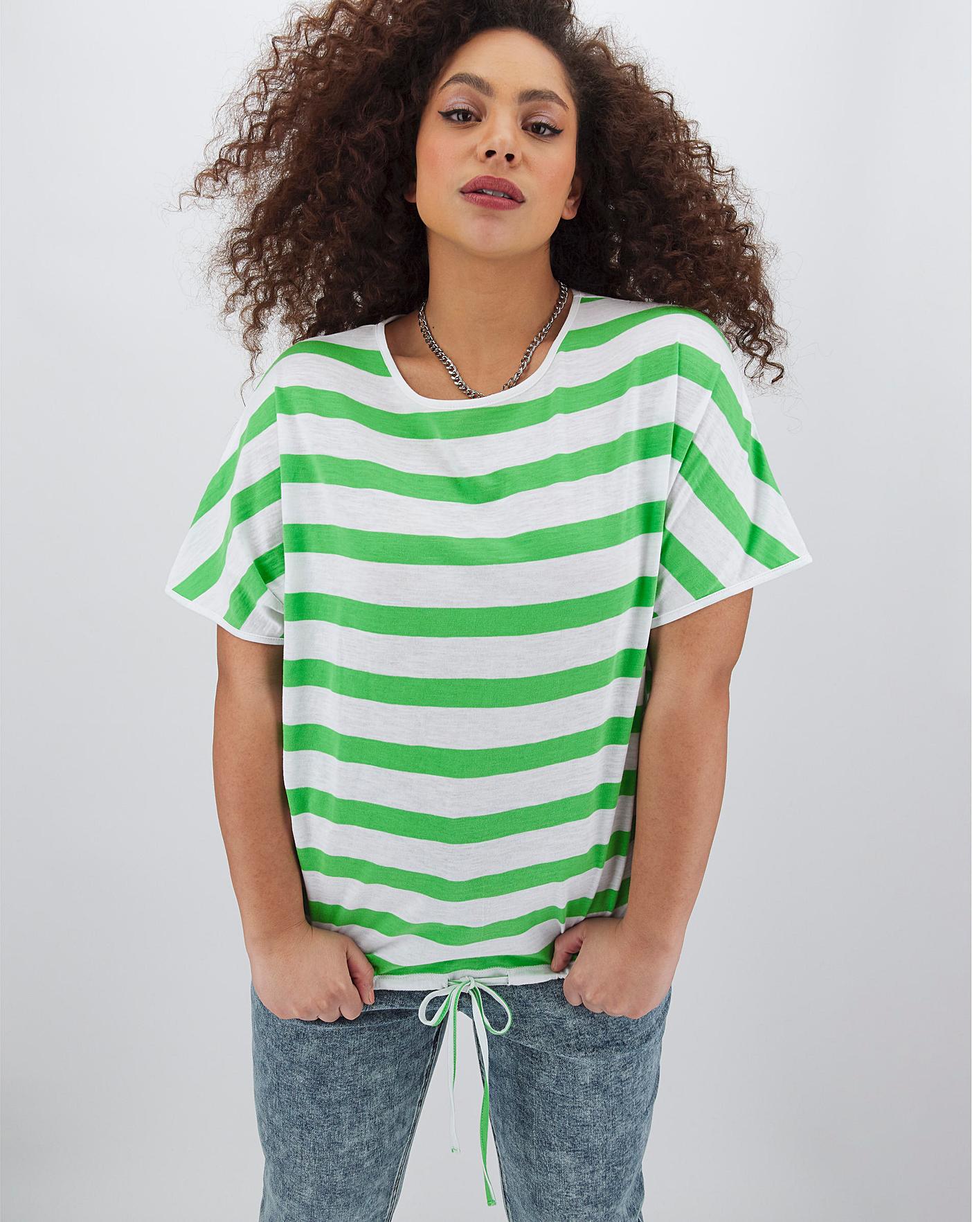 Green Stripe Drawcord Hem T Shirt | Simply Be