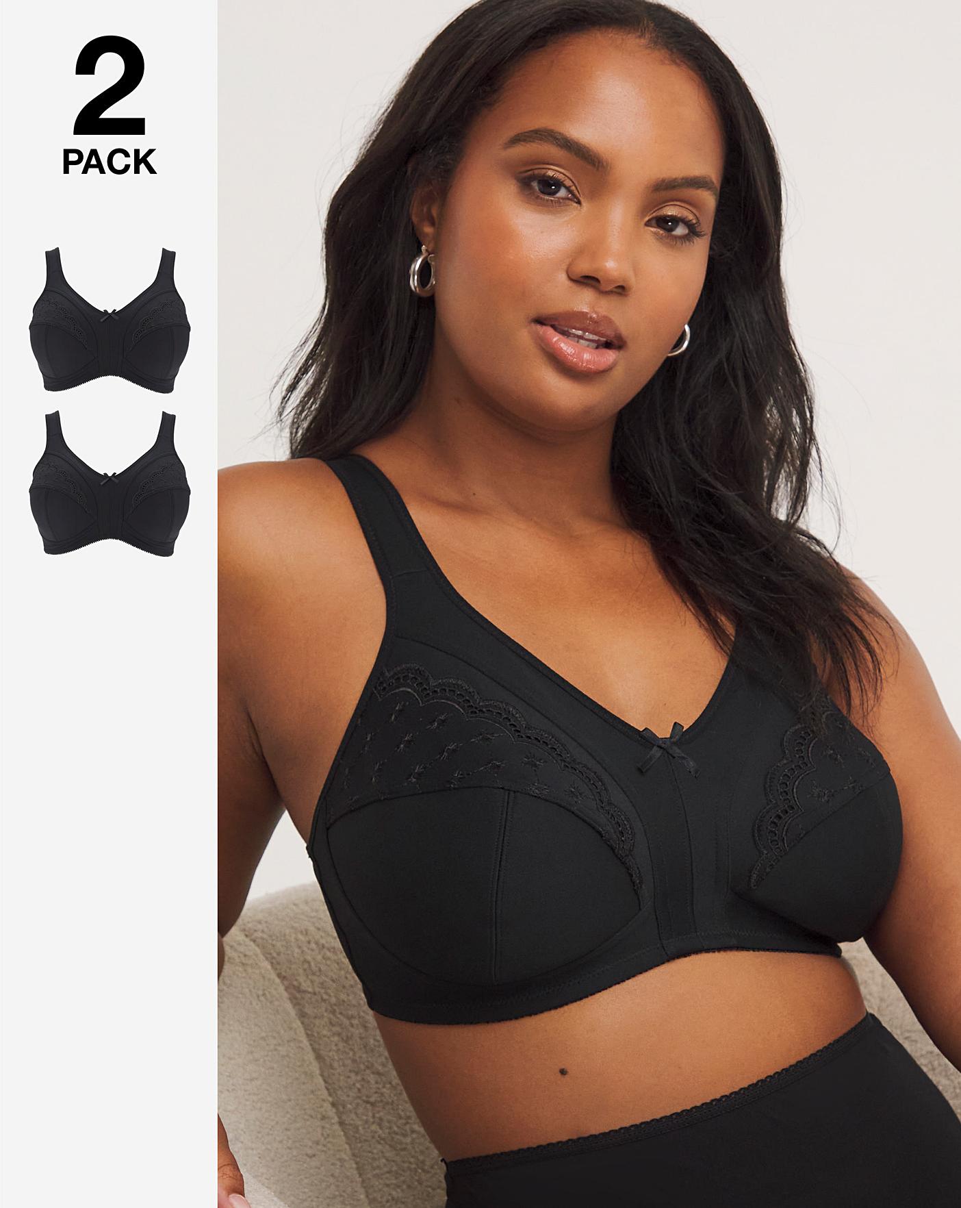 2 PACK Black & White Non-Wired Front Fastening Bras