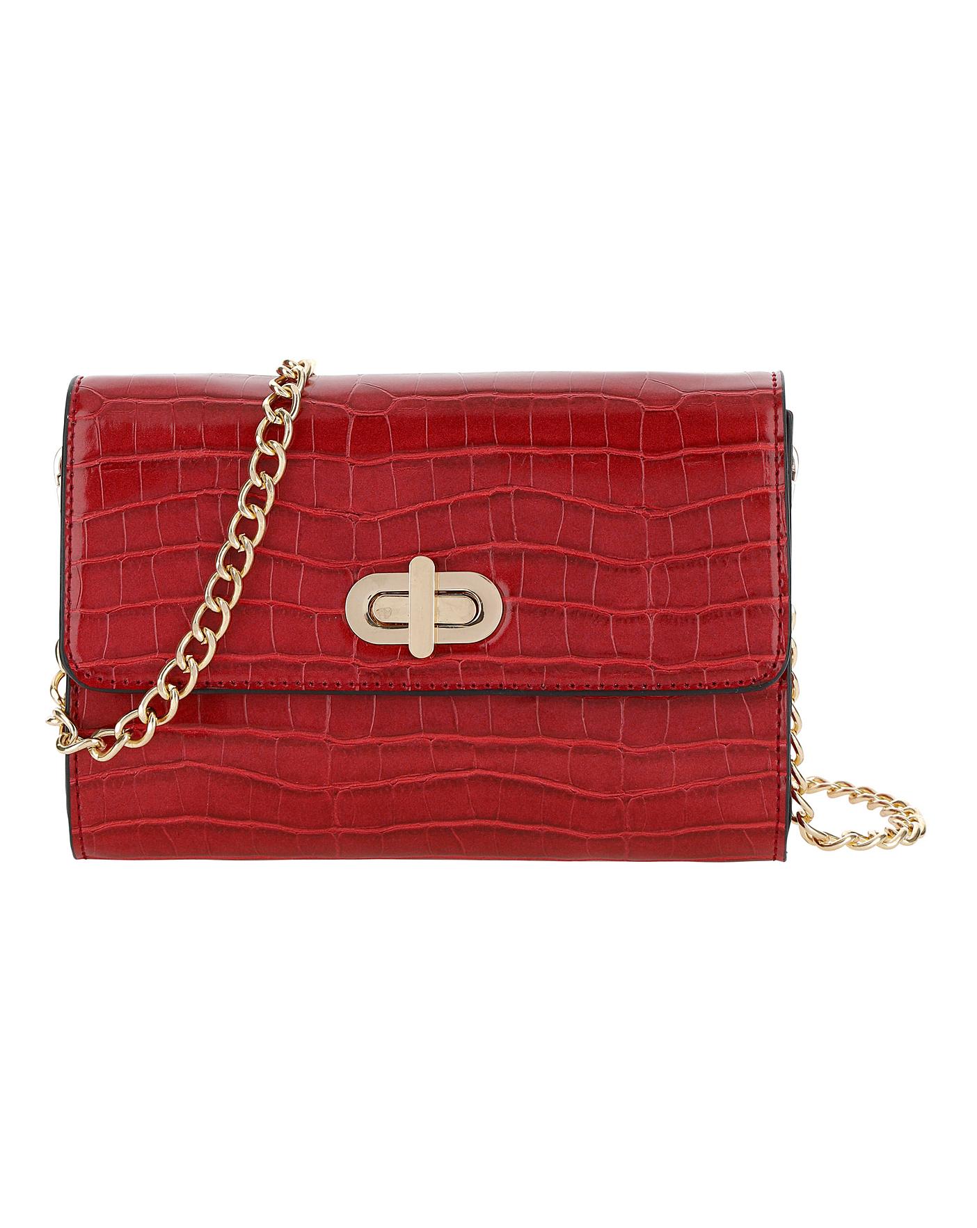 red clutch bag