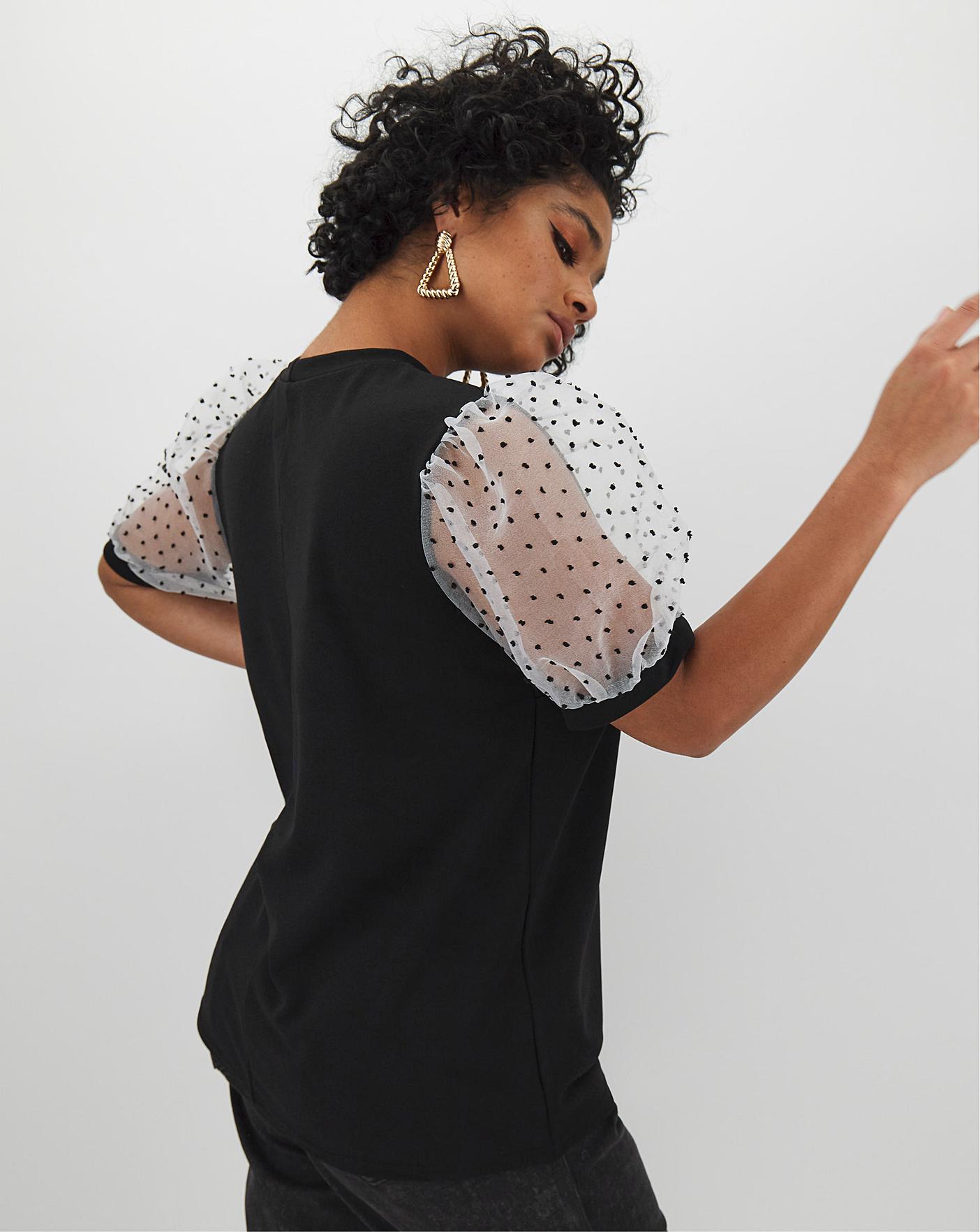 Black Organza Puff Sleeve Top | Simply Be