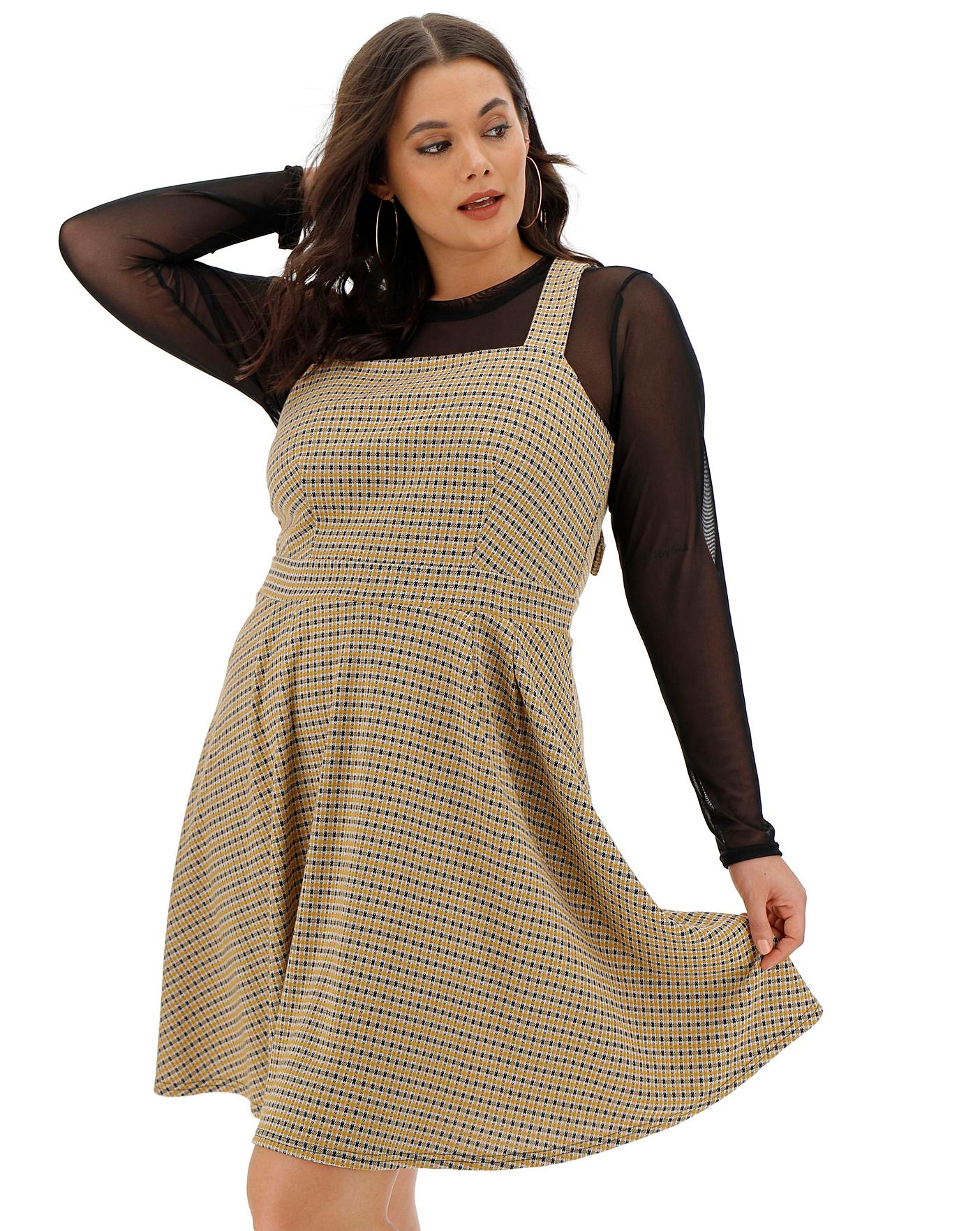 check button pinafore dress