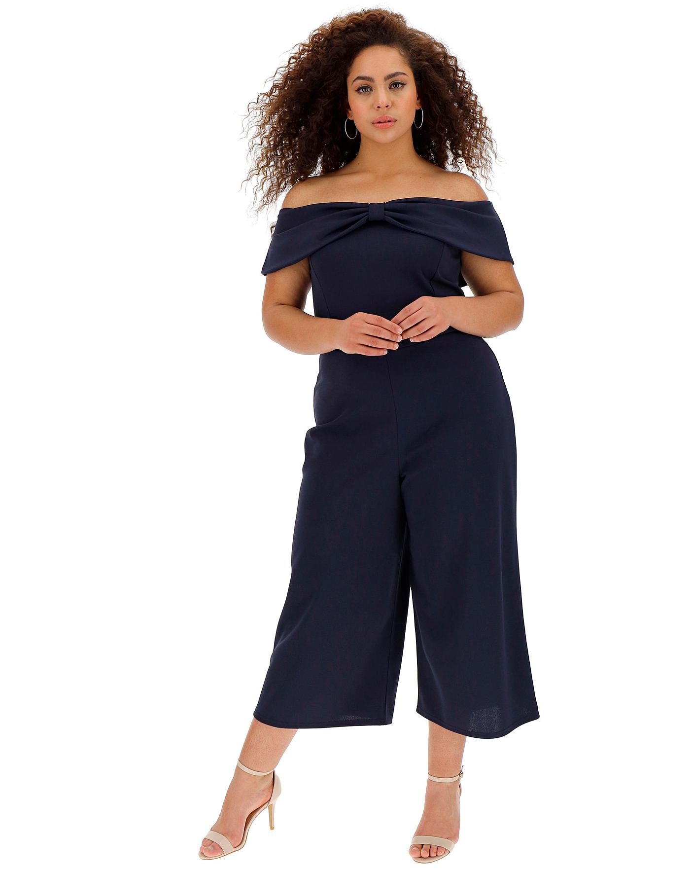 Navy Bow Front Jumpsuit | Simply Be