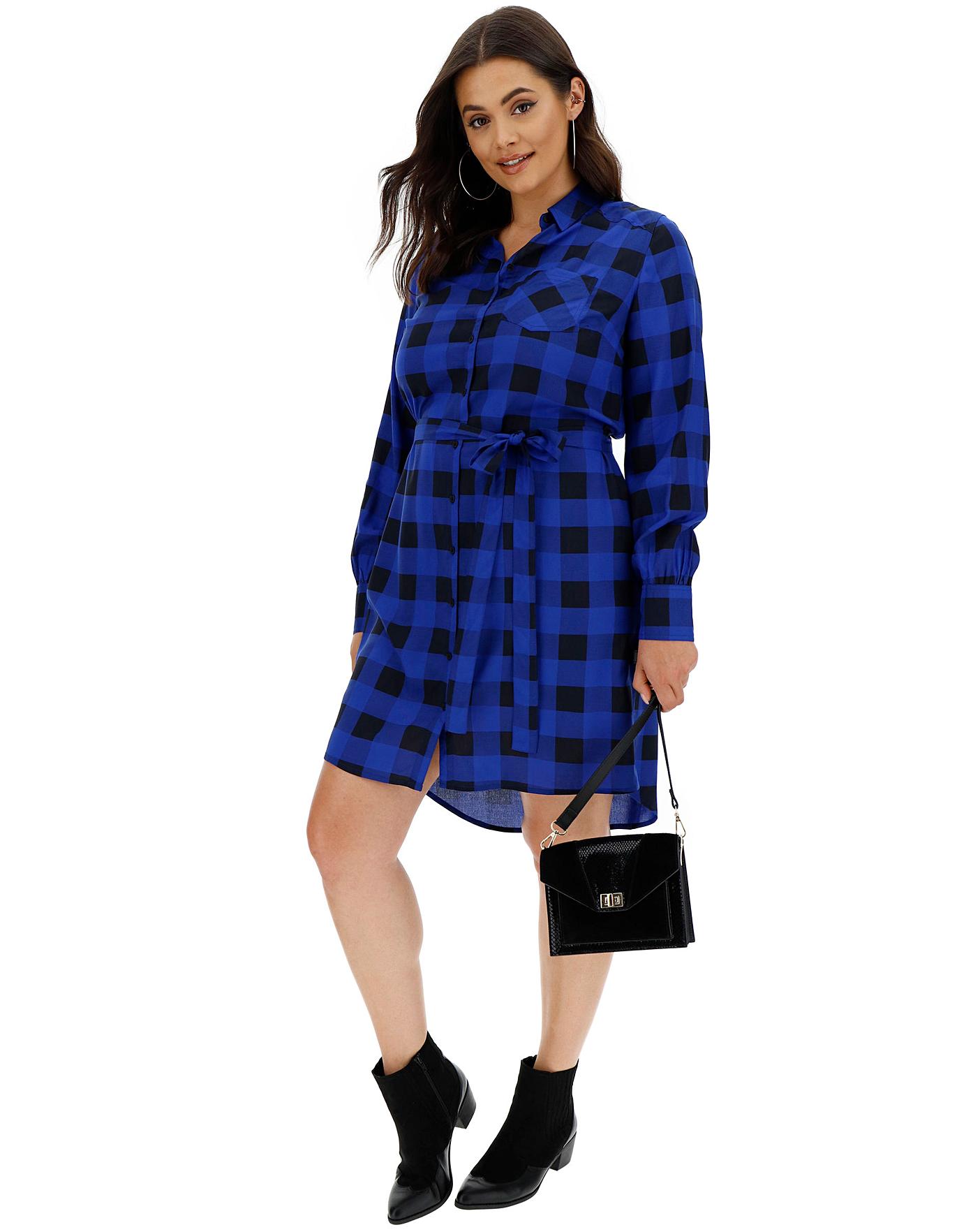 blue check shirt dress