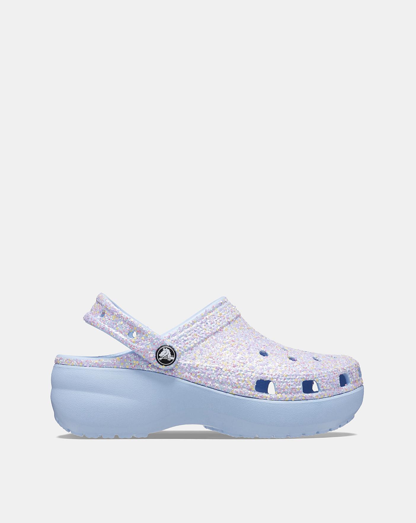 White sparkly online crocs