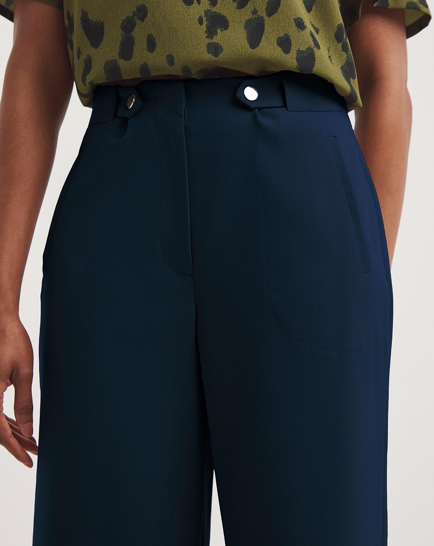 Navy Adjustable Wide Leg Trousers