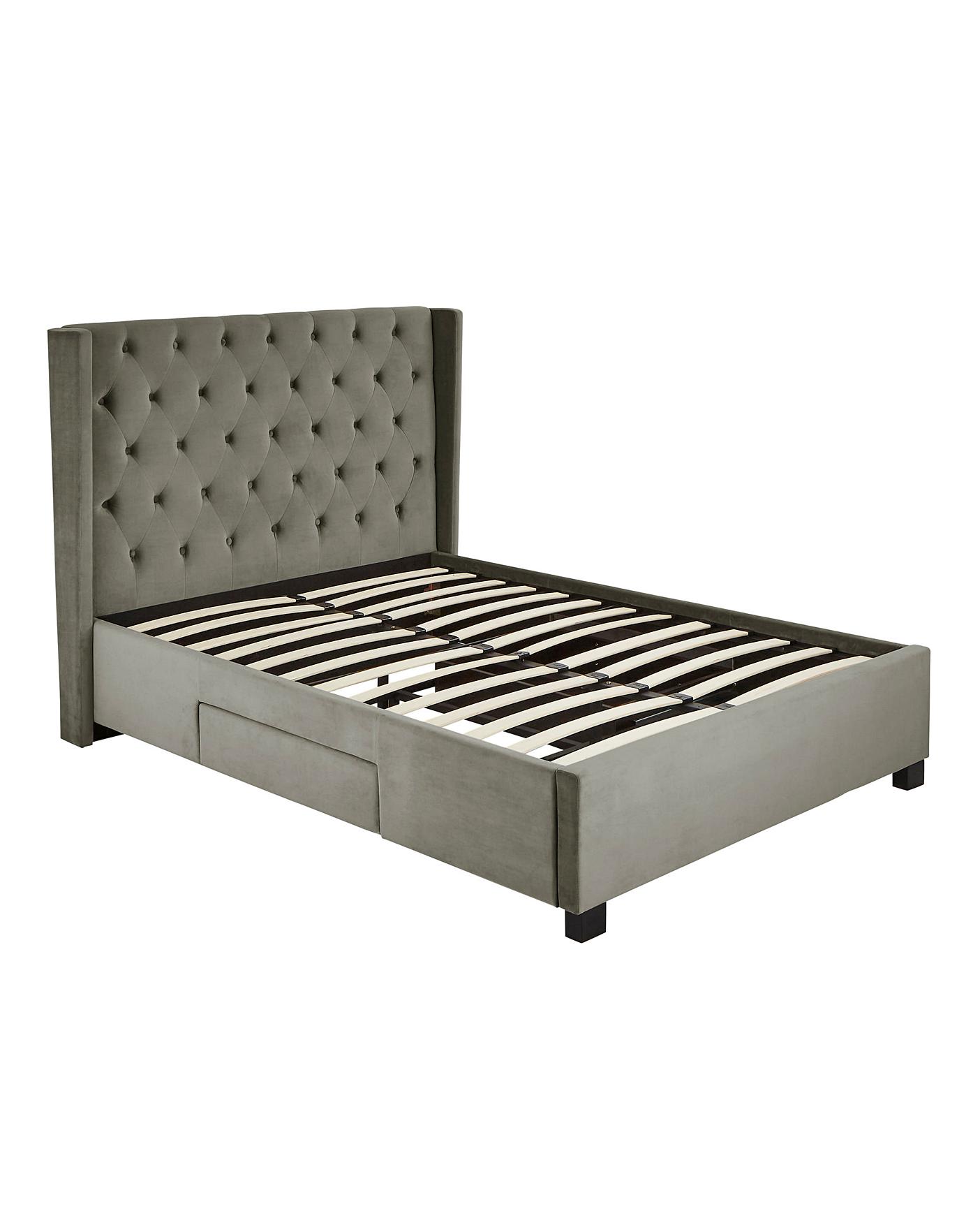 Allegra Winged Velvet Storage Bed Frame | Fashion World