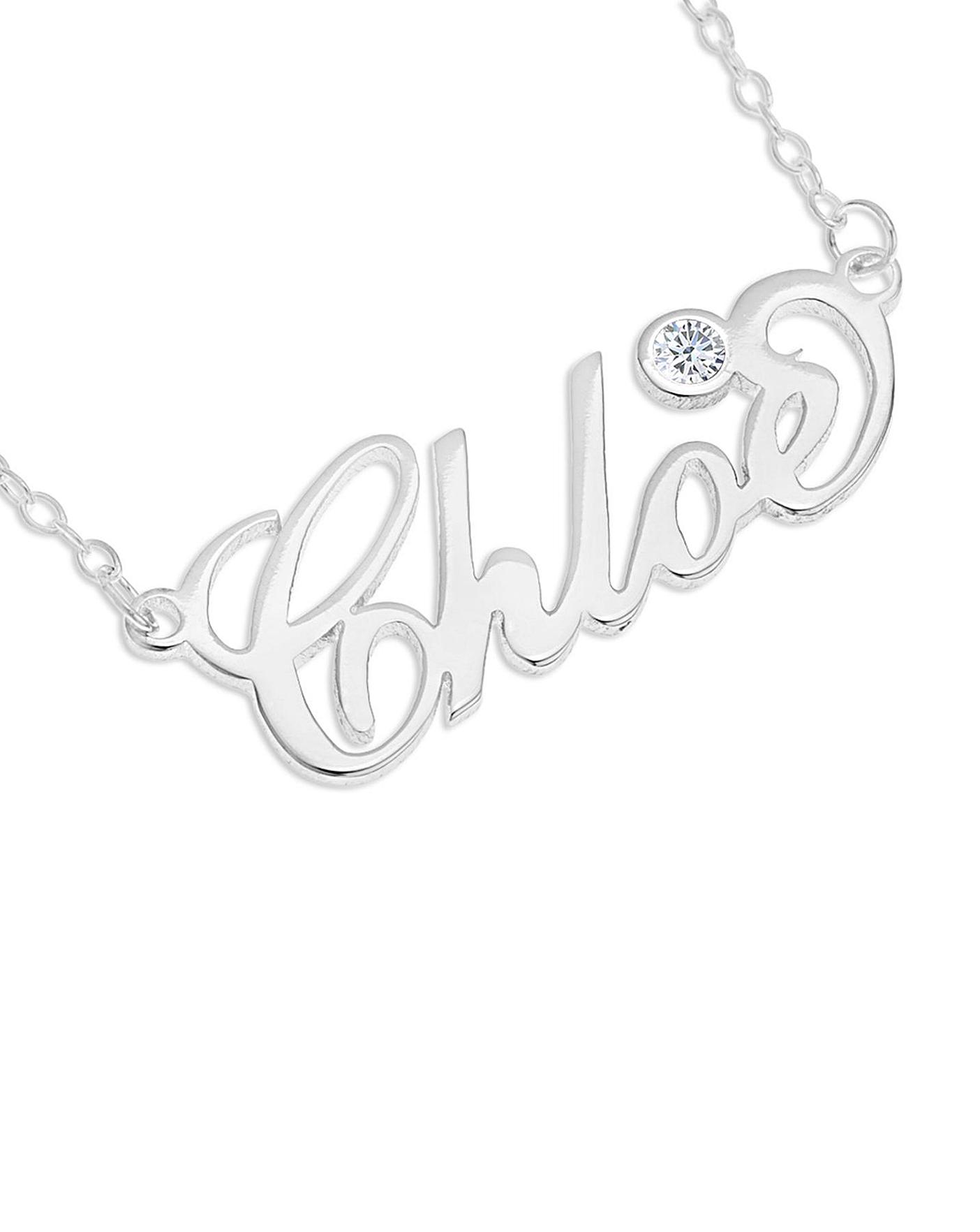 Sterling silver name sales necklace with birthstone