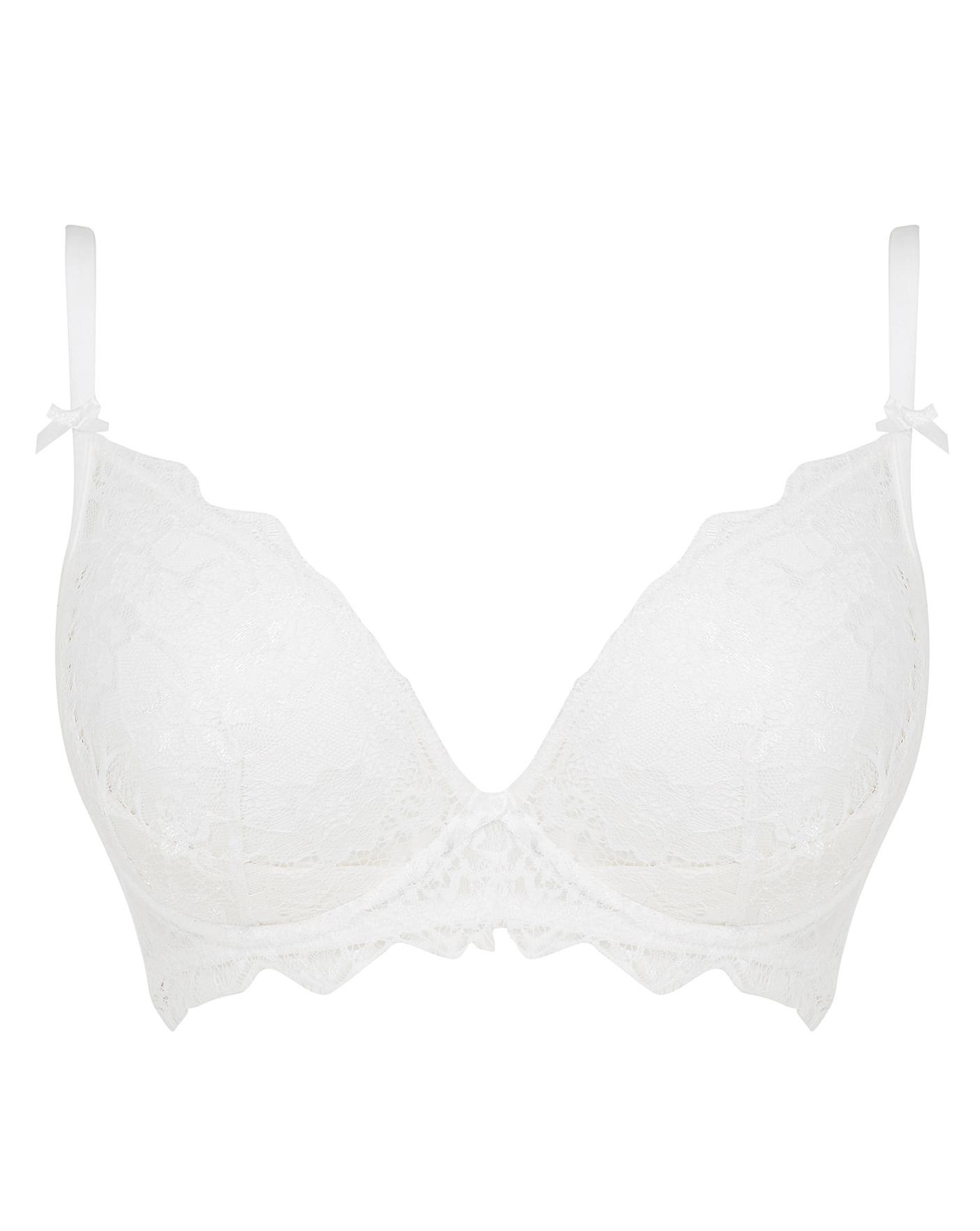Figleaves Harper Plunge Bra 183167 Underwired Padded Lace Lingerie - White  
