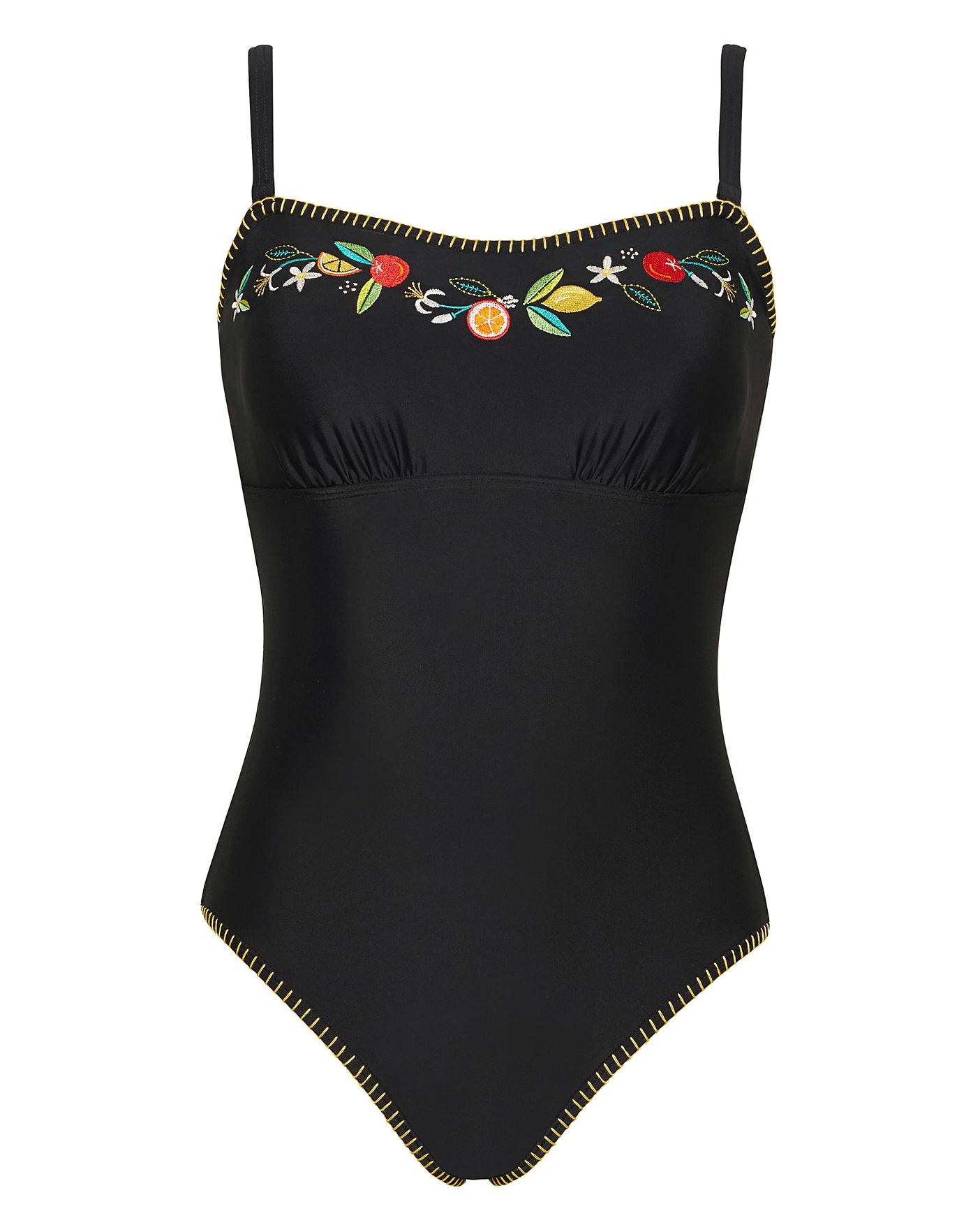 Embroidered Bandeau Strapless Swimsuit