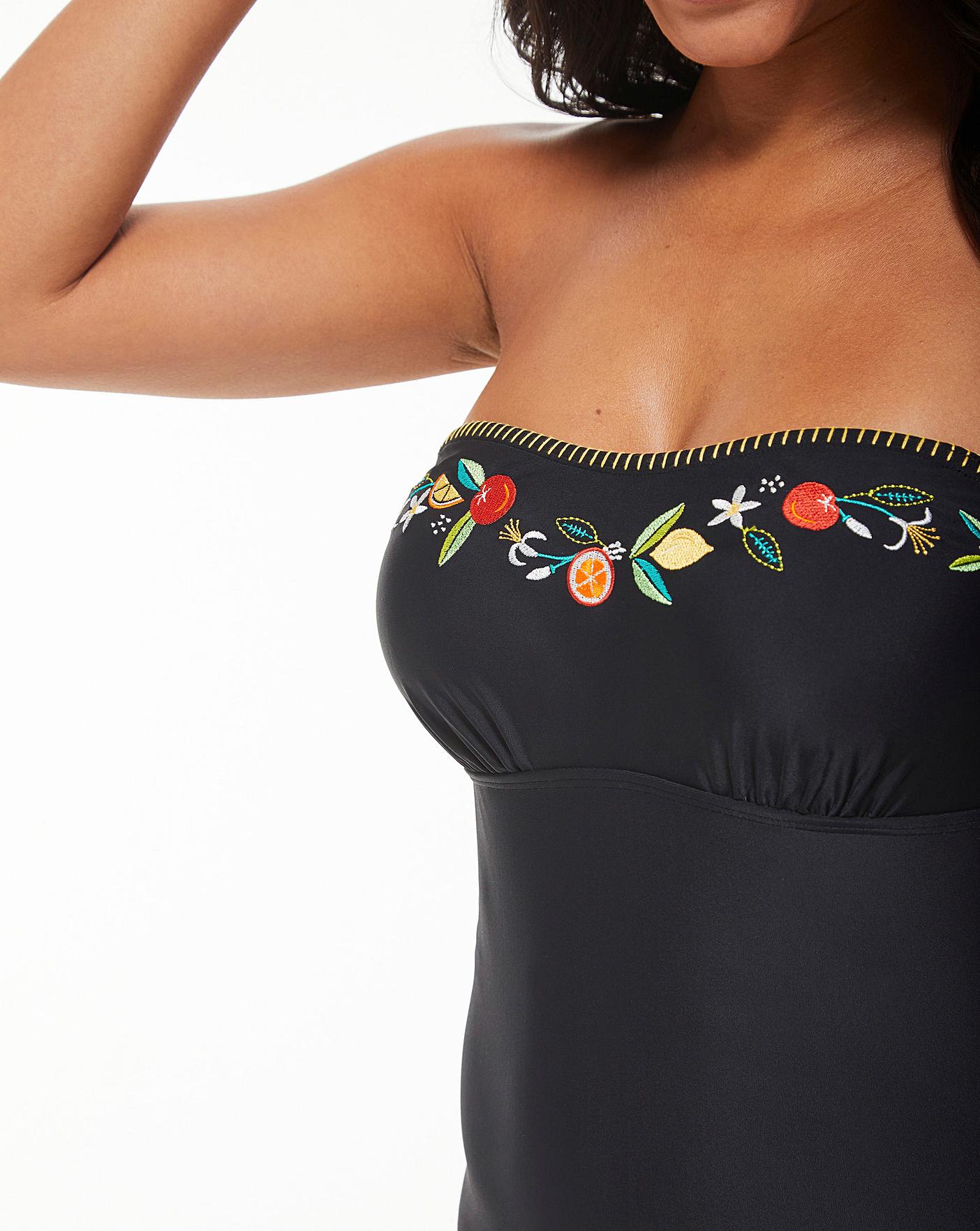 Embroidered Bandeau Strapless Swimsuit