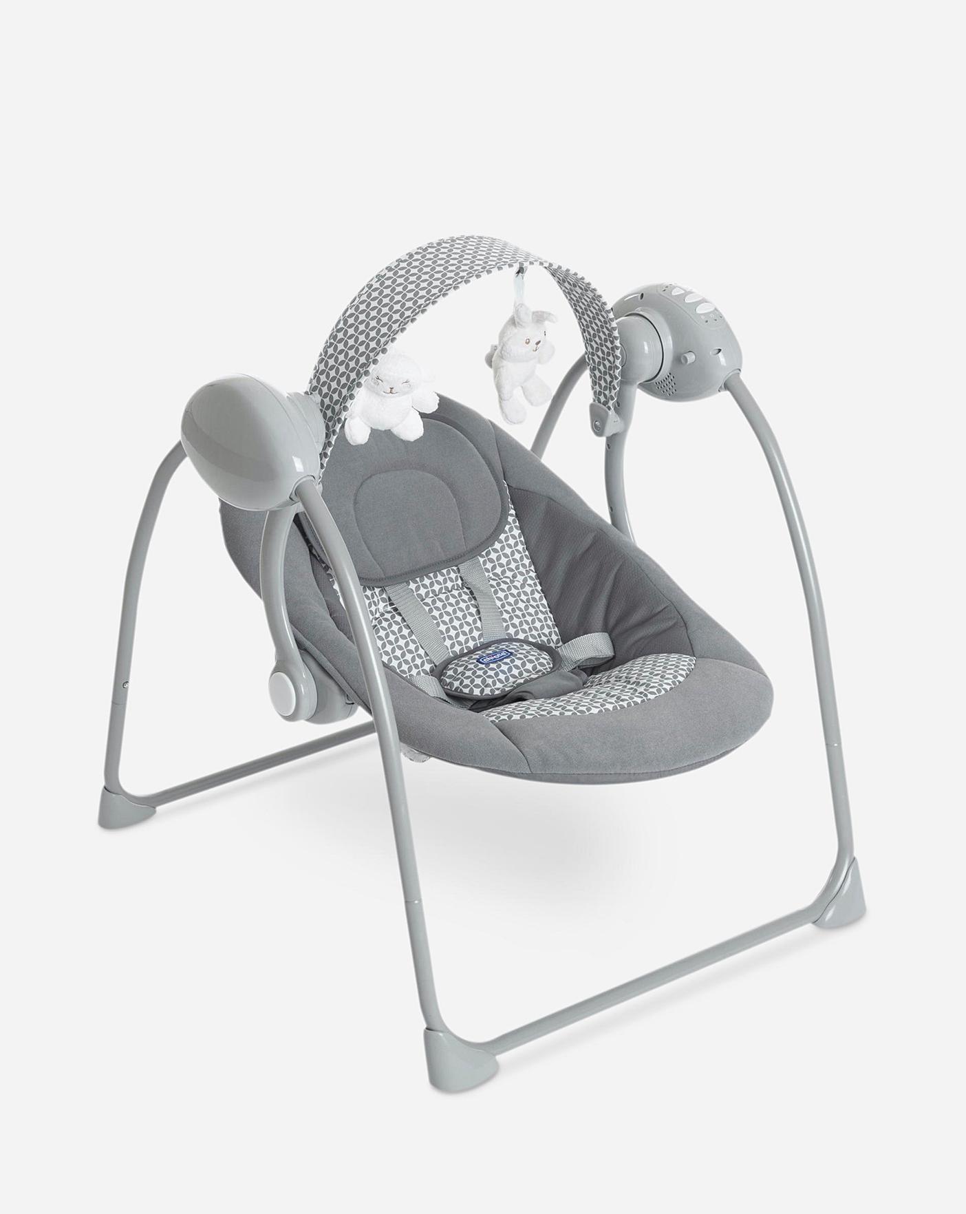 Chicco New Chicco Relax and Play Swing Cool Grey with music & toy bar from birth to 9kg 
