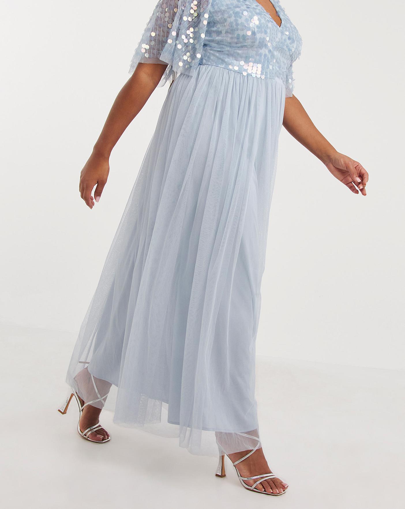 Maya tall long sleeve clearance sequin top maxi tulle dress