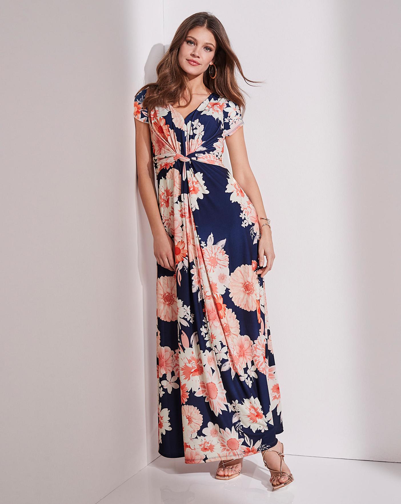 coral print maxi dress