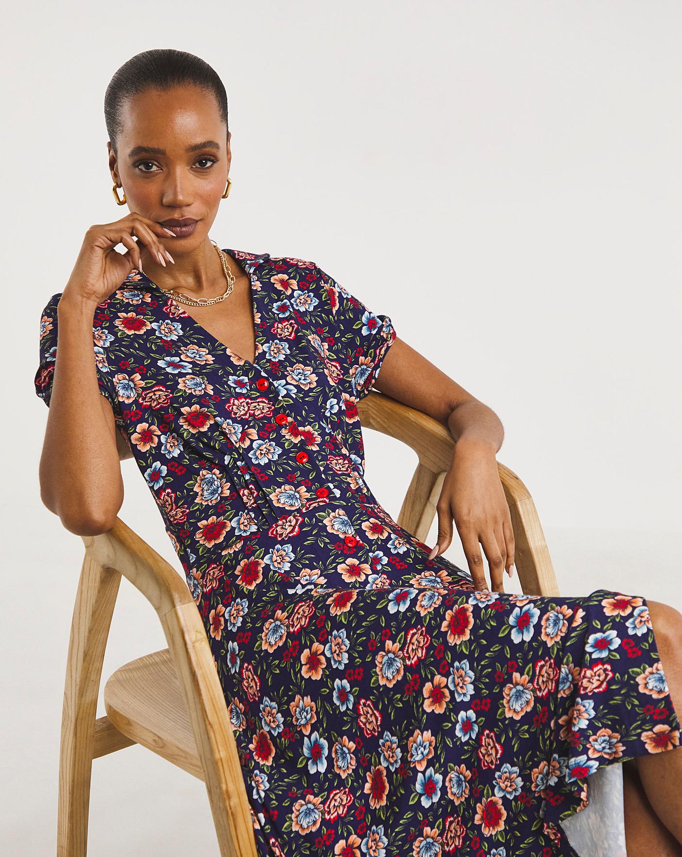 Joe Browns Navy Floral Button Dress | Oxendales