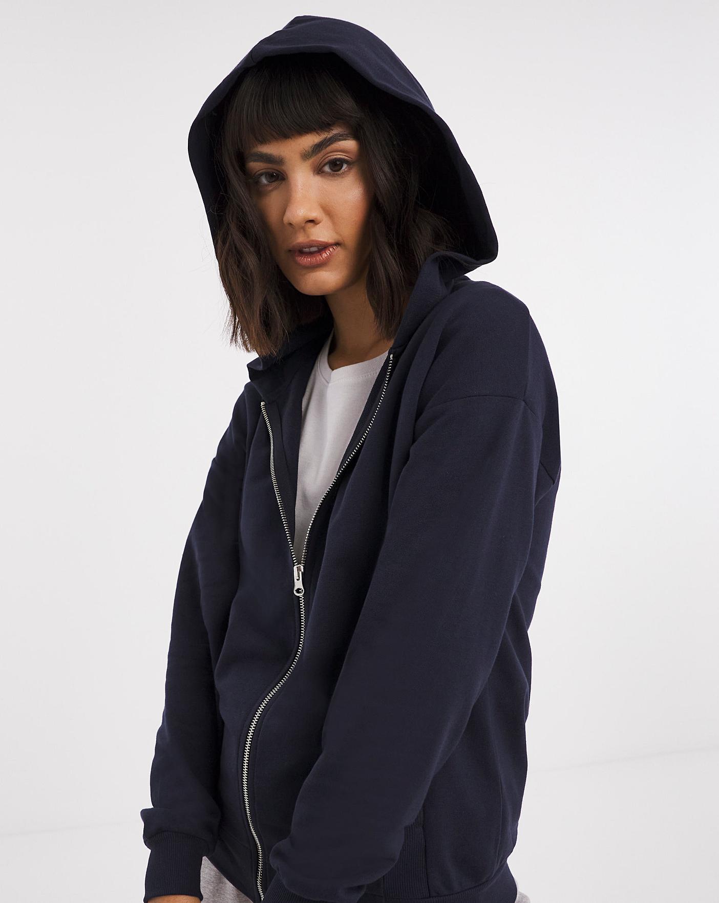 Rib Side Zip Through Hoodie J D Williams