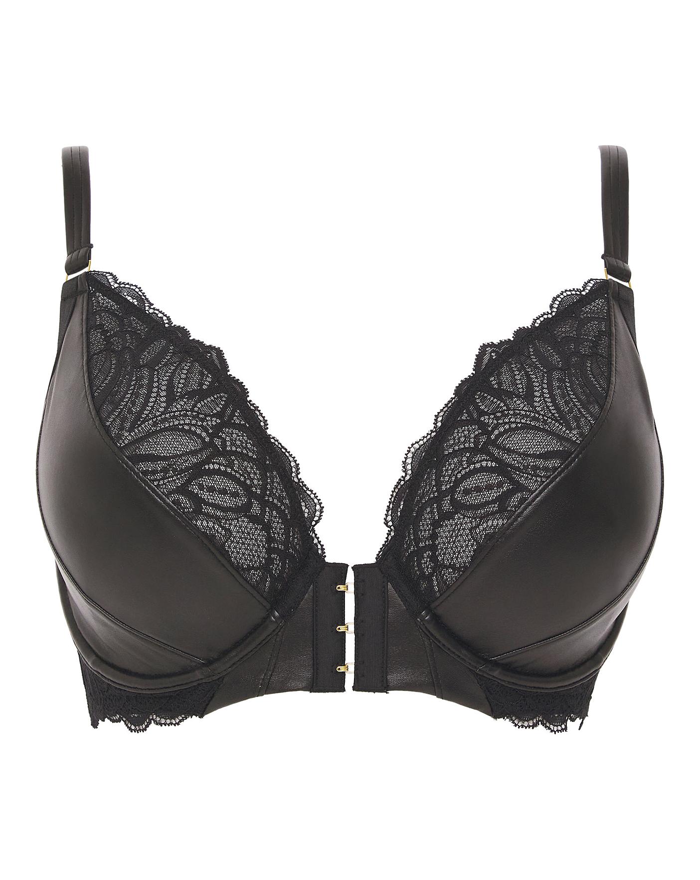 Figleaves Erin Leather & Lace Plunge Bra | J D Williams