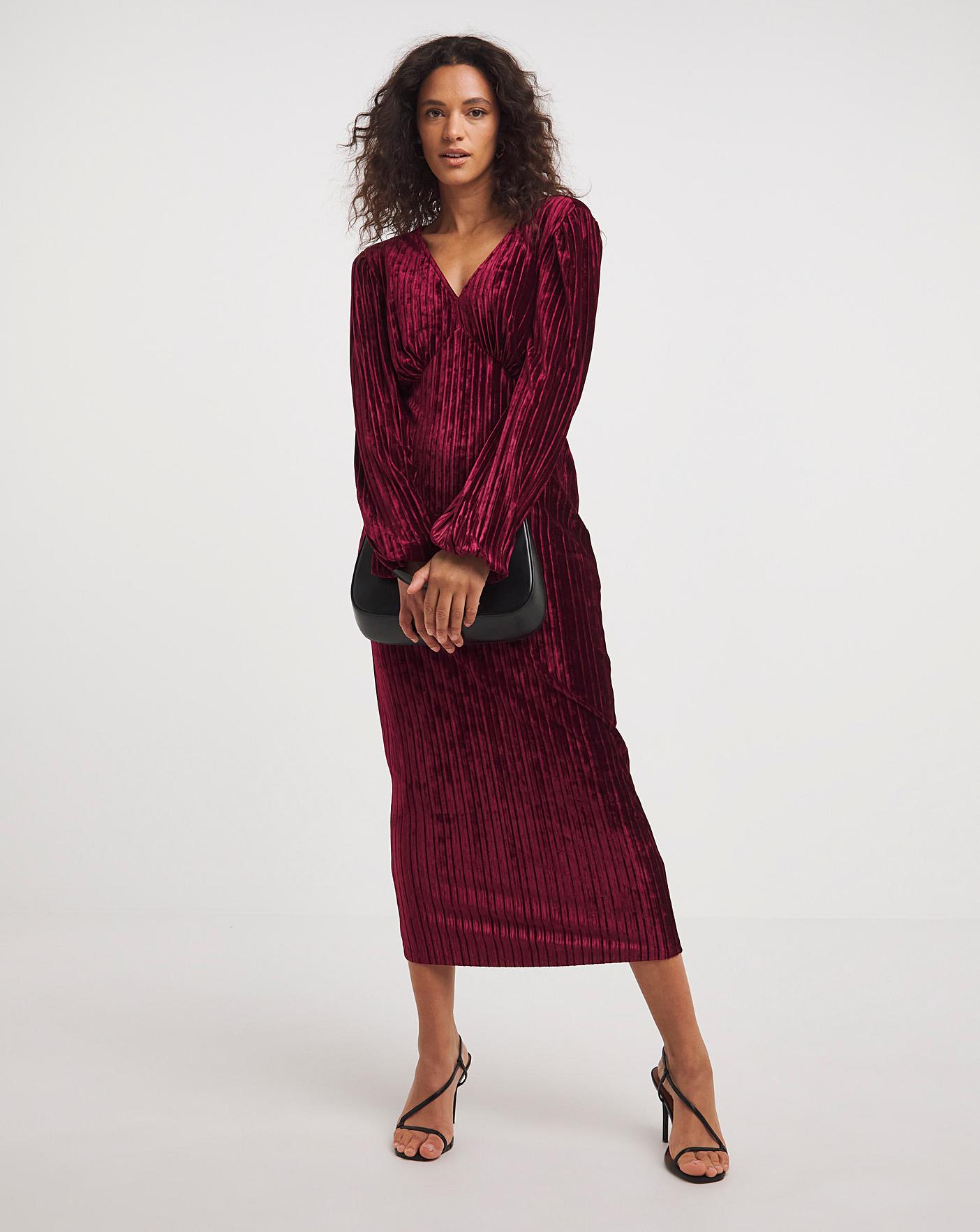 Pleated velvet shop midi dress