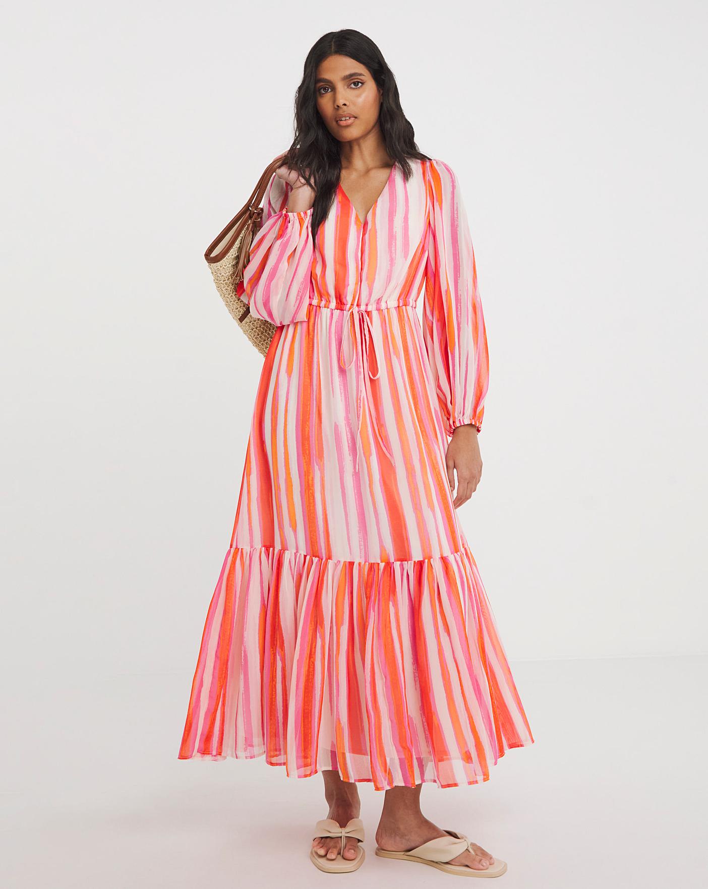 Printed Chiffon Balloon Sleeve Maxi