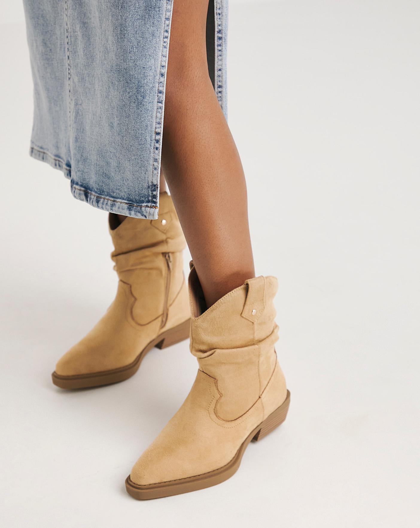 Ruched Western Ankle Boots Ex Wide Crazy Clearance