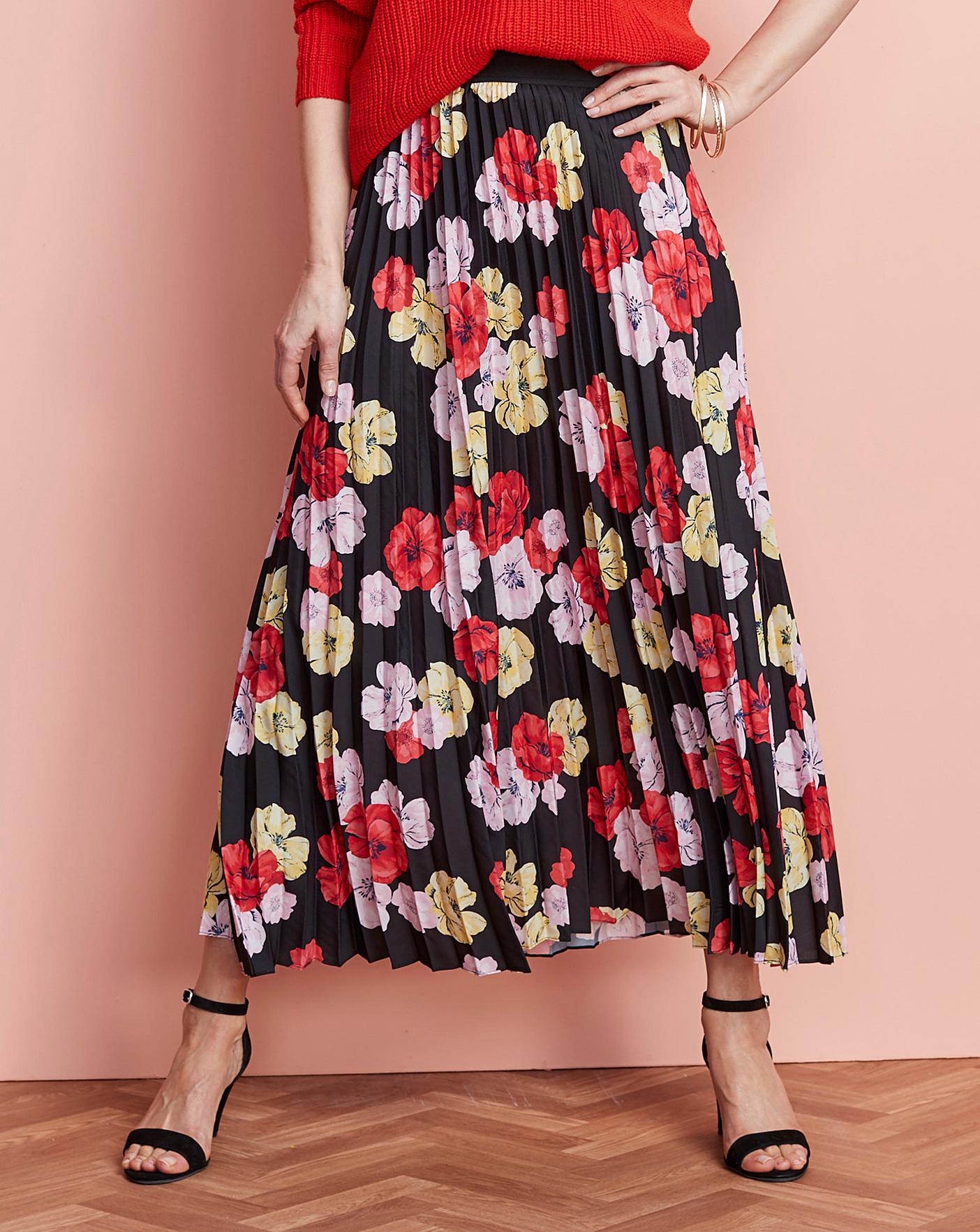 Red Pleated Maxi Skirt Floral Outlet 