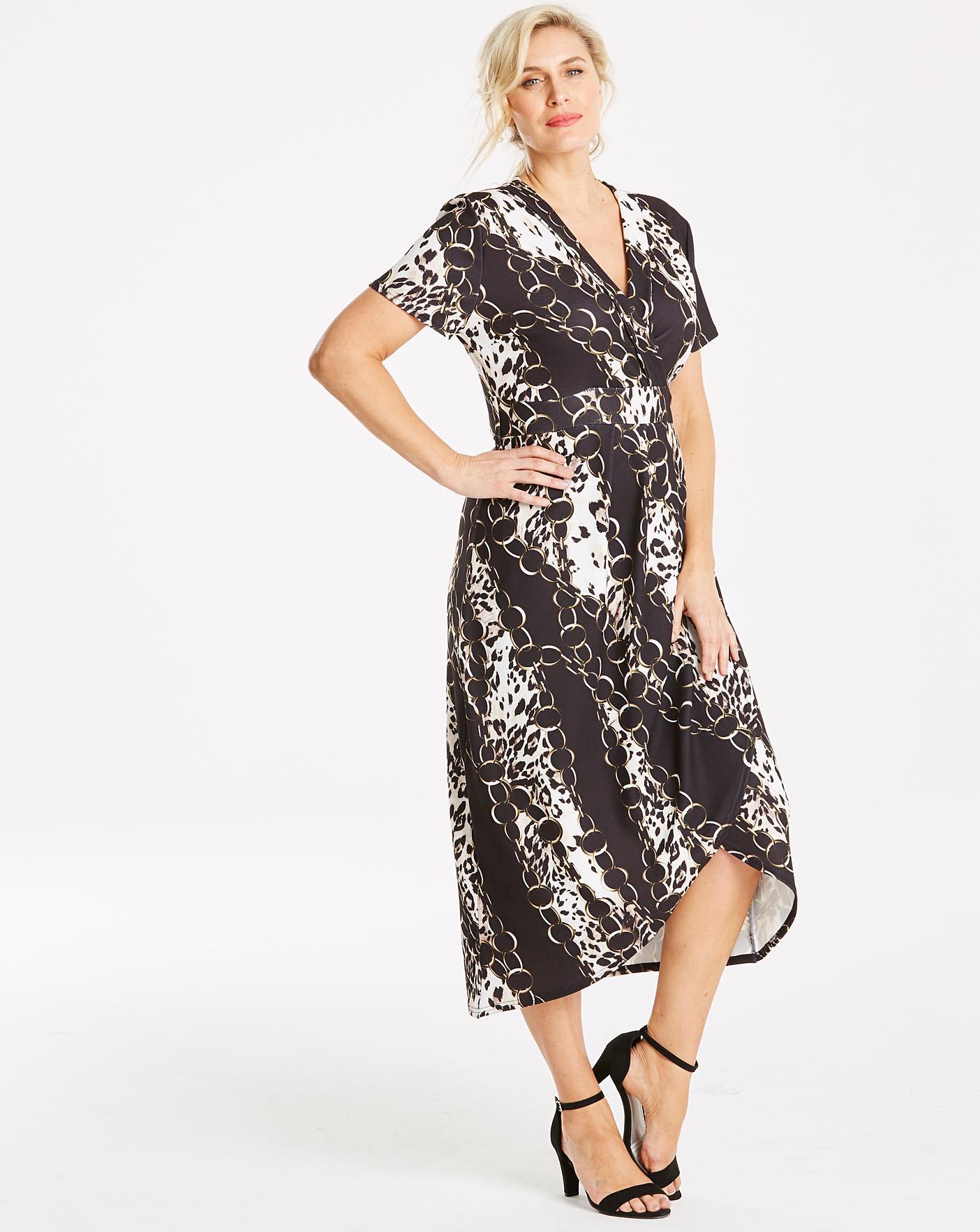 quiz curve chain print wrap dress