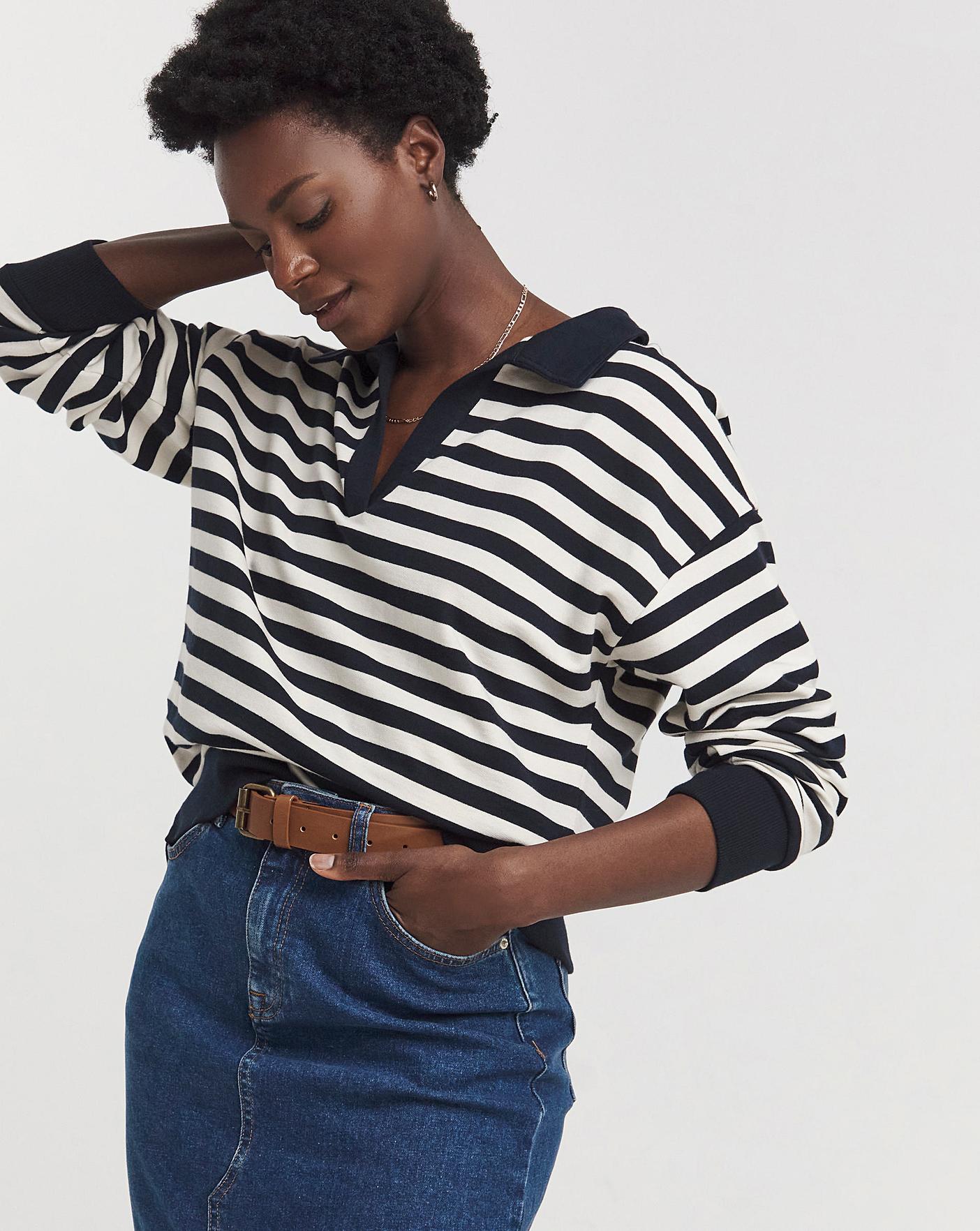 Stripe Rugby Collar Sweatshirt Marisota