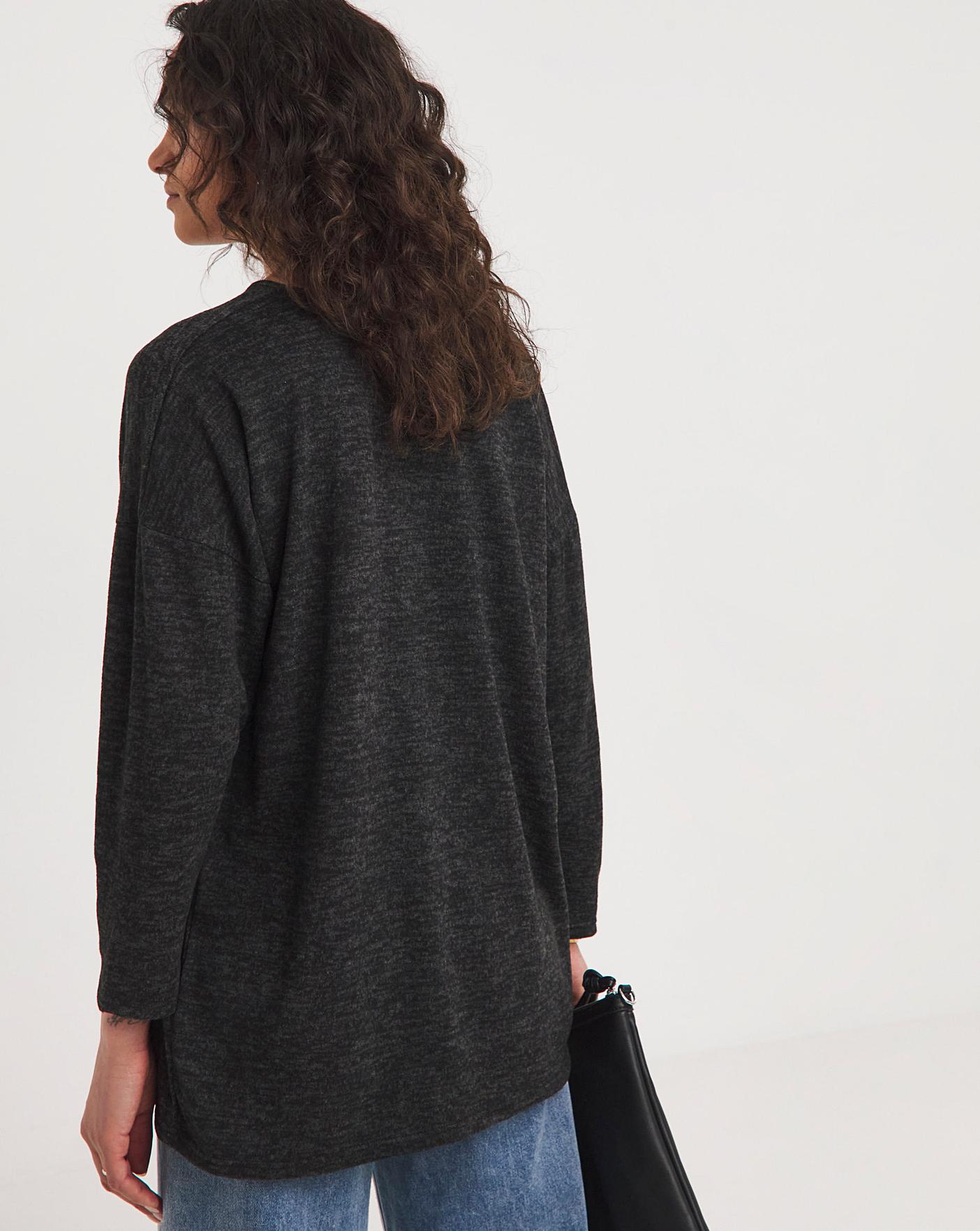 Black V Neck Soft Touch Longline Top | Fashion World