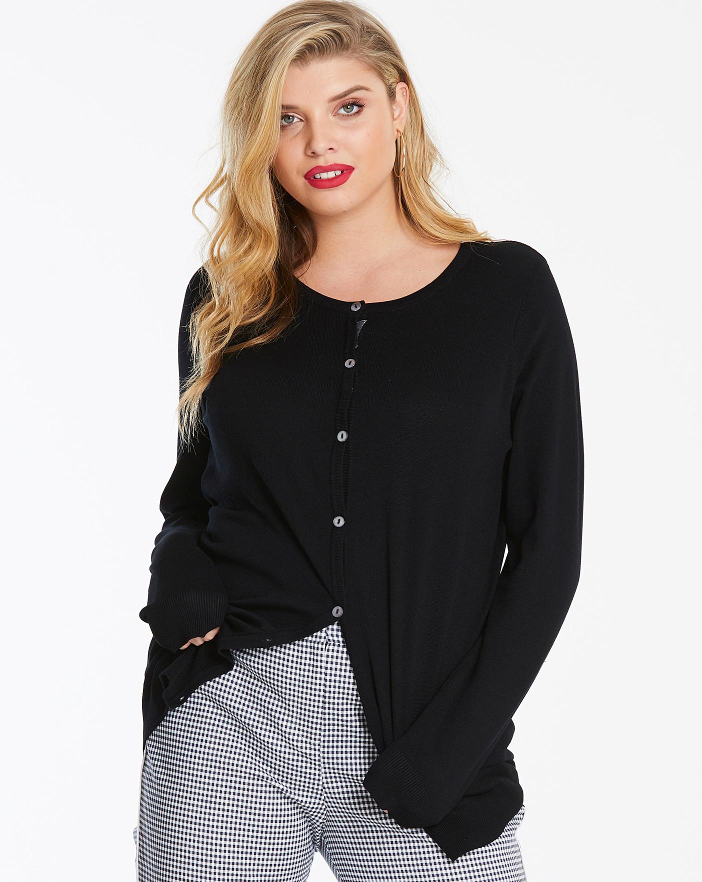 Black Crew Neck Cardigan Fashion World