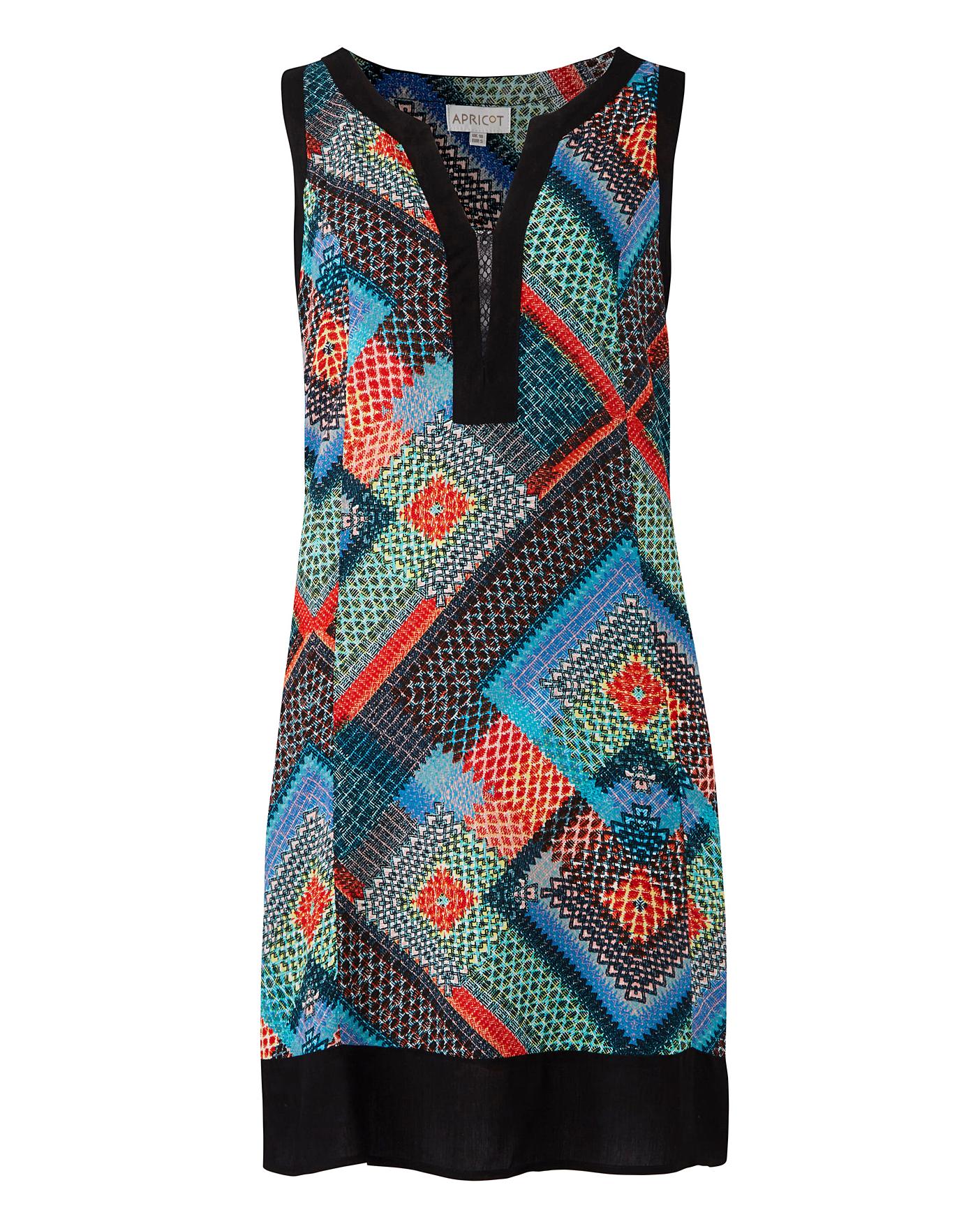 Apricot Geo Print Sleeveless Dress | Fashion World