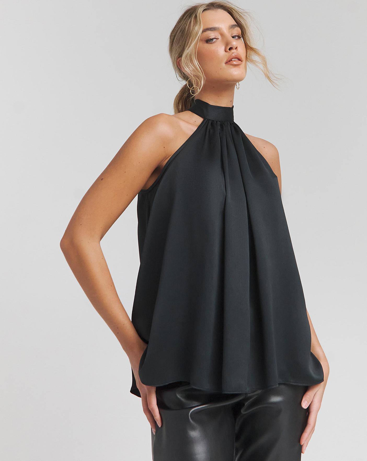 Black halter neck blouse hotsell