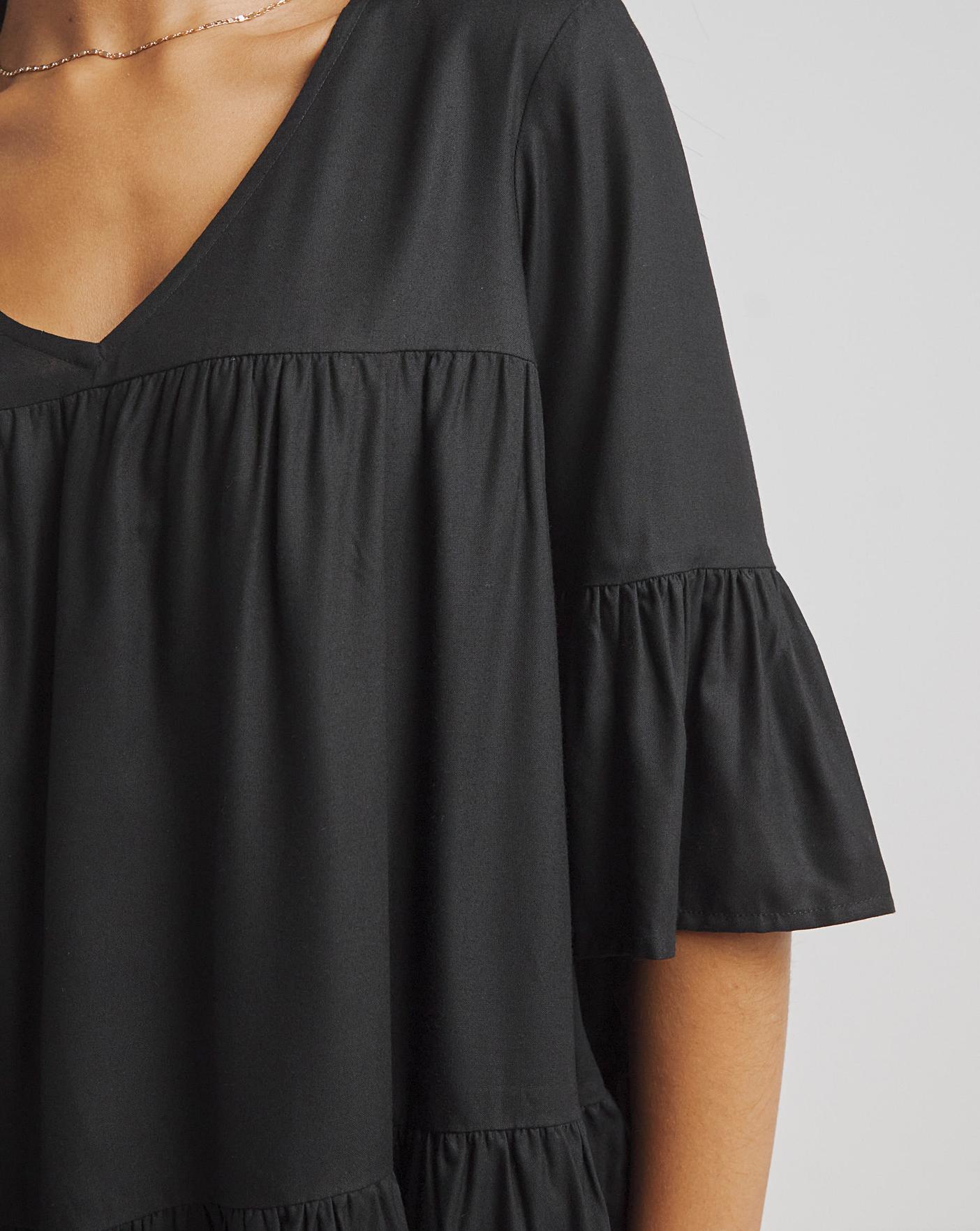 Black Viscose V Neck Smock Blouse | Fashion World