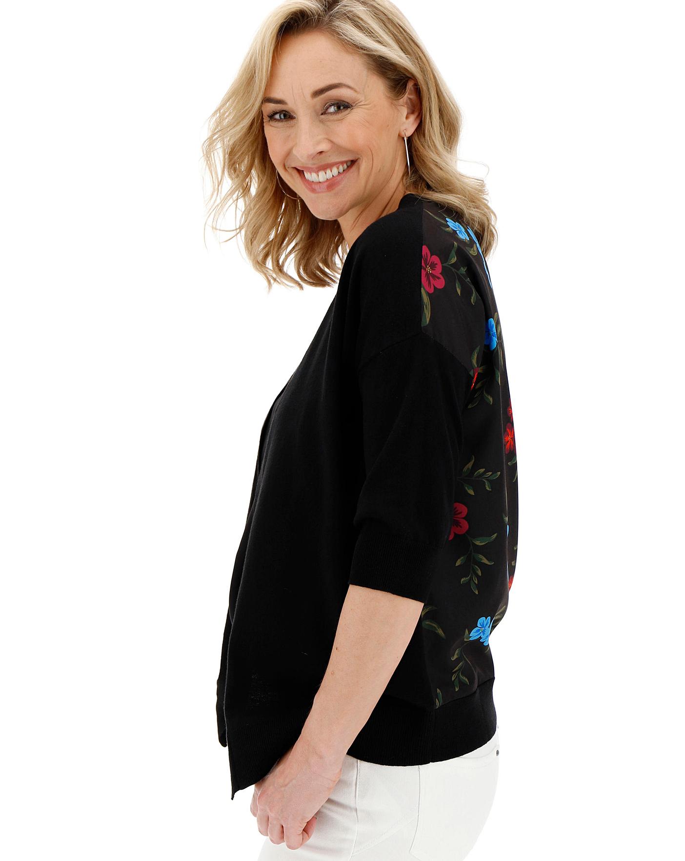 Floral Print Woven Back Cardigan | Oxendales