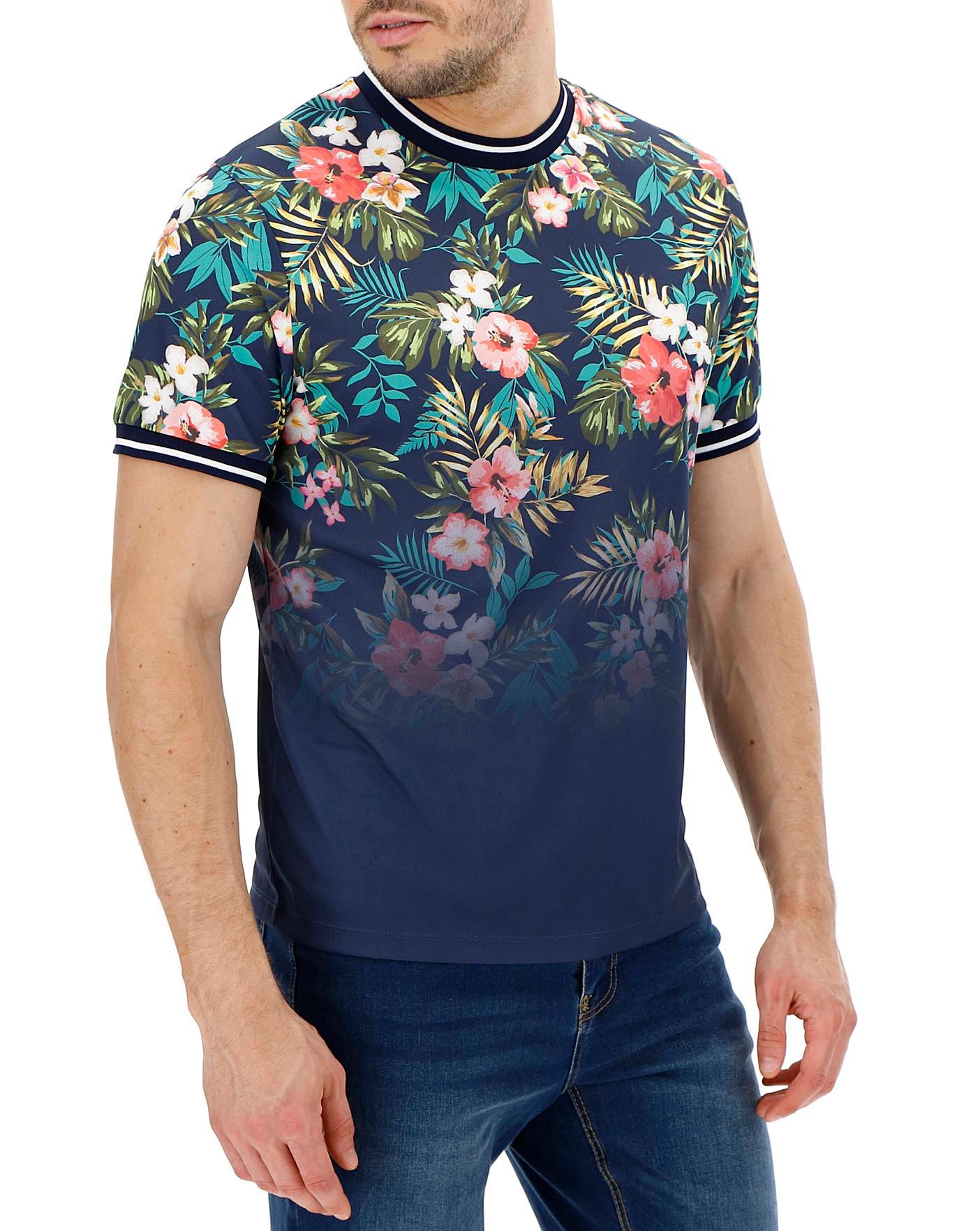 Navy Sports Tipping Floral T-Shirt Long 